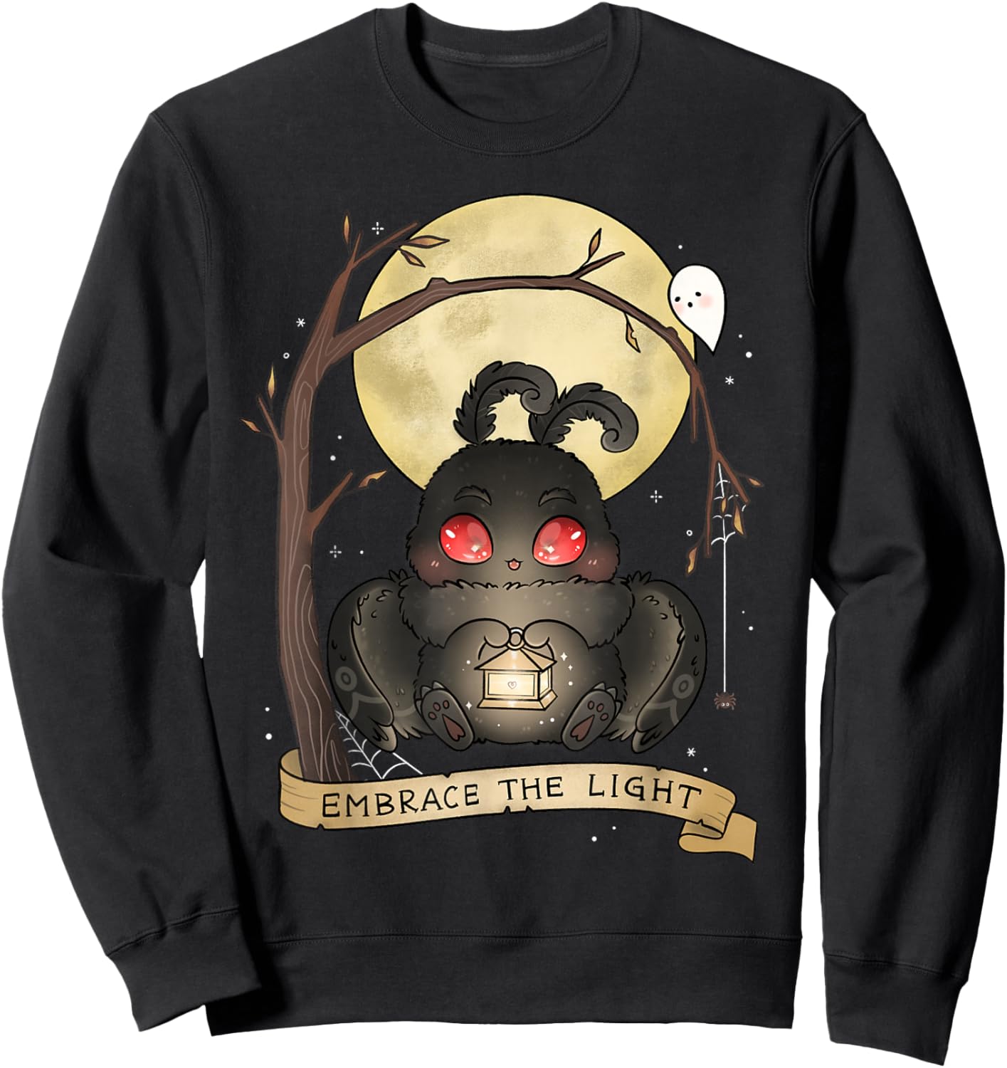 Embrace The Light Mothman Spooky Cute Cryptid Goth Halloween Sweatshirt - Sweatshirt | Black