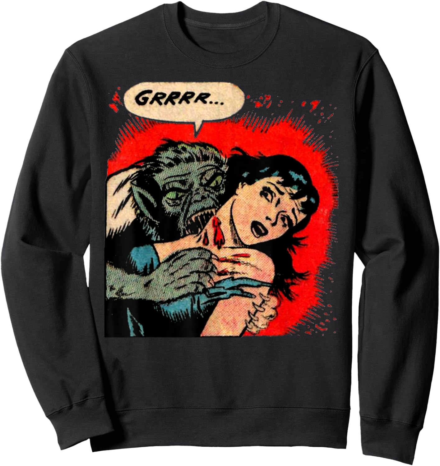 Creepy Horror Movie Monster Comic Vintage Halloween Werewolf Sweatshirt - Sweatshirt | Black