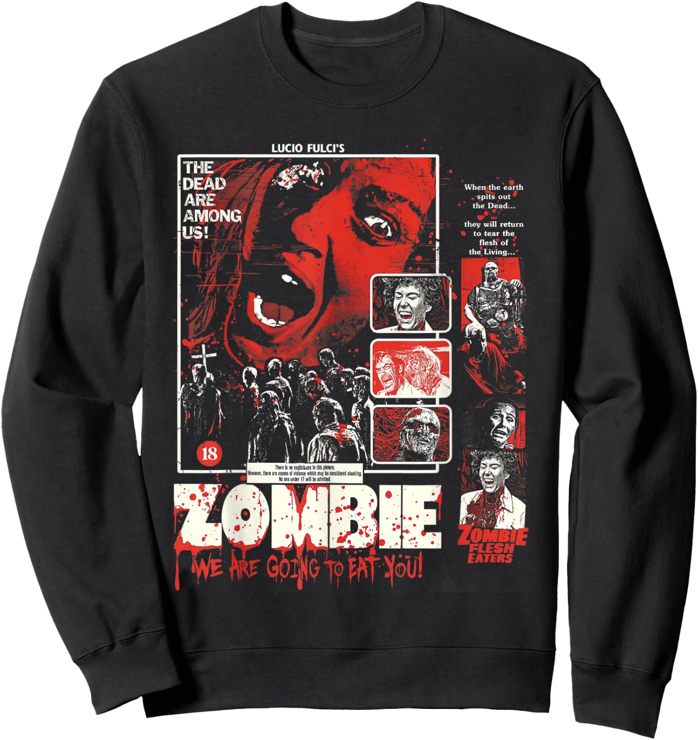 Vintage Zombie Halloween Poster Retro Movie Bloody Sweatshirt - Sweatshirt | Black