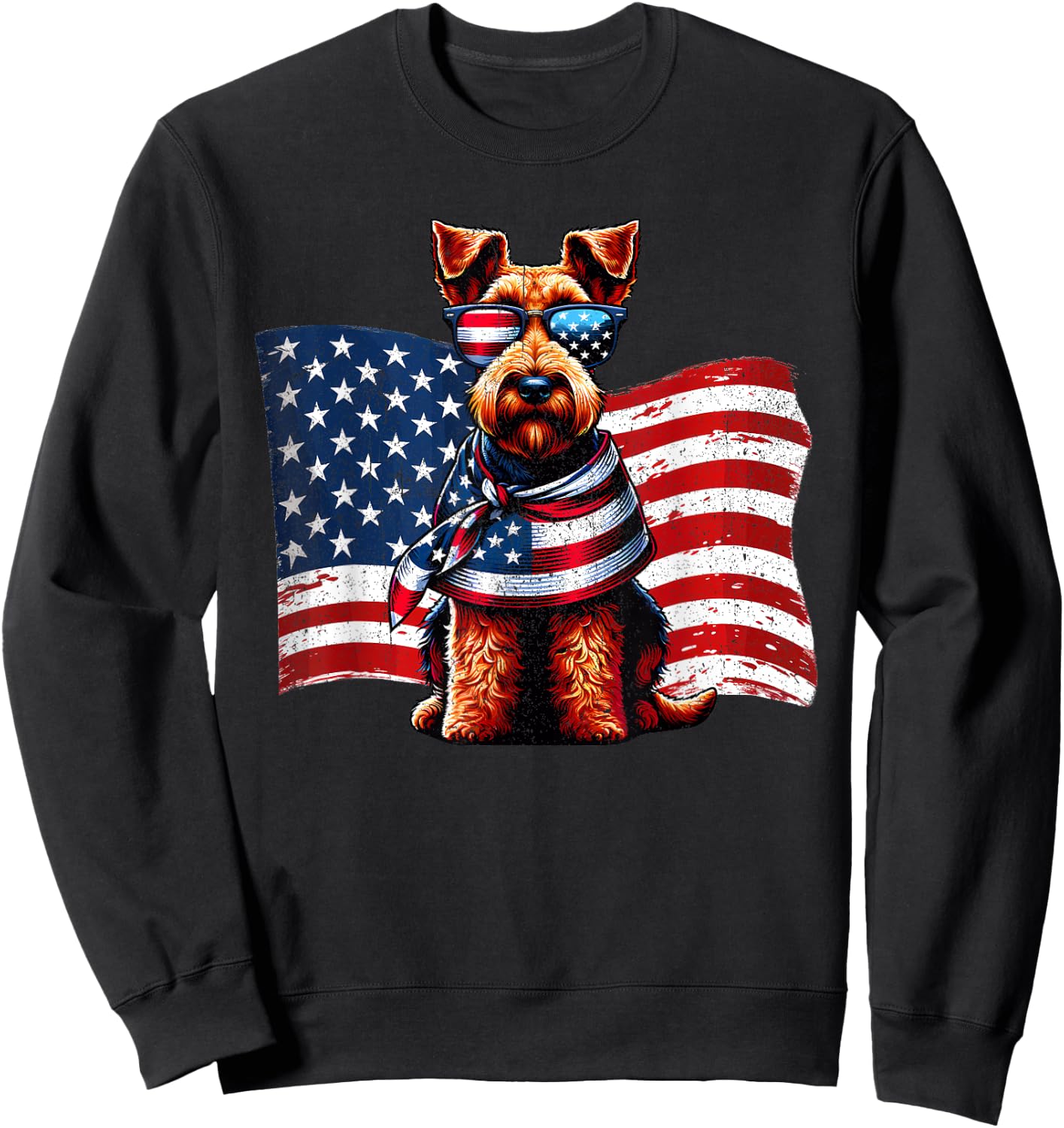 Welsh Terrier Dog Dogs American Flag Patriotic Pets Vintage Men Women Girls Kids Sweatshirt - Sweatshirt | Black