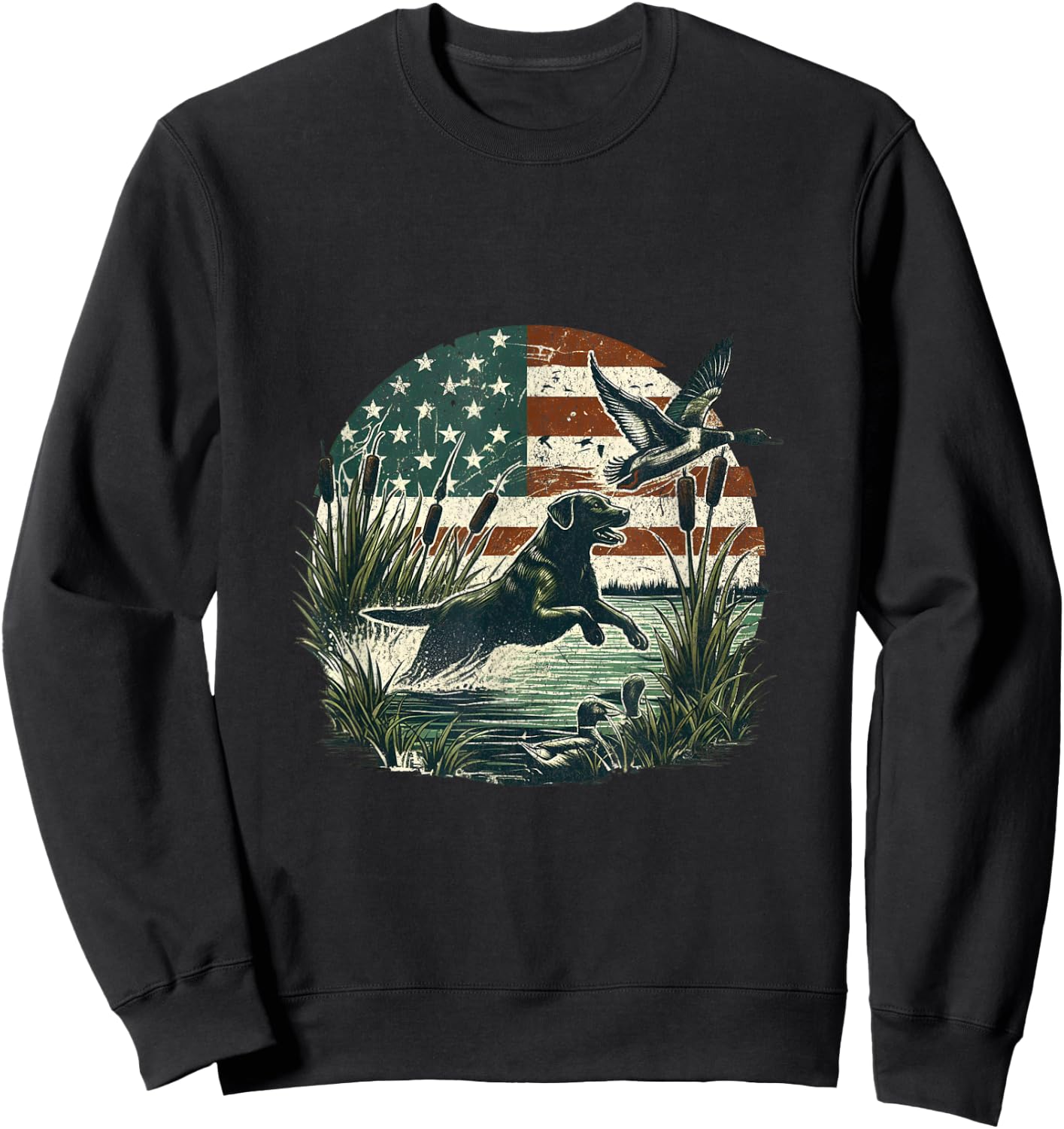 Black Labrador USA Flag Lab Owner Duck Hunter Sweatshirt - Sweatshirt | Black