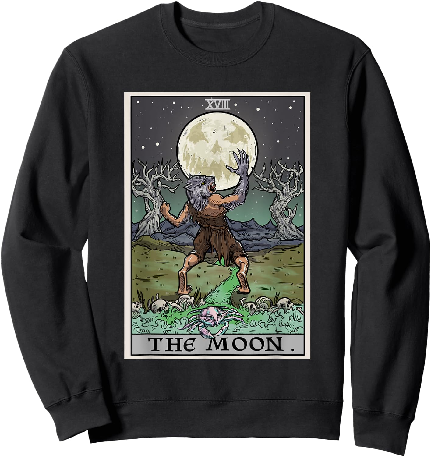 The Moon Tarot Card Halloween Werewolf Gothic Witch Horror Sweatshirt - Sweatshirt | Black