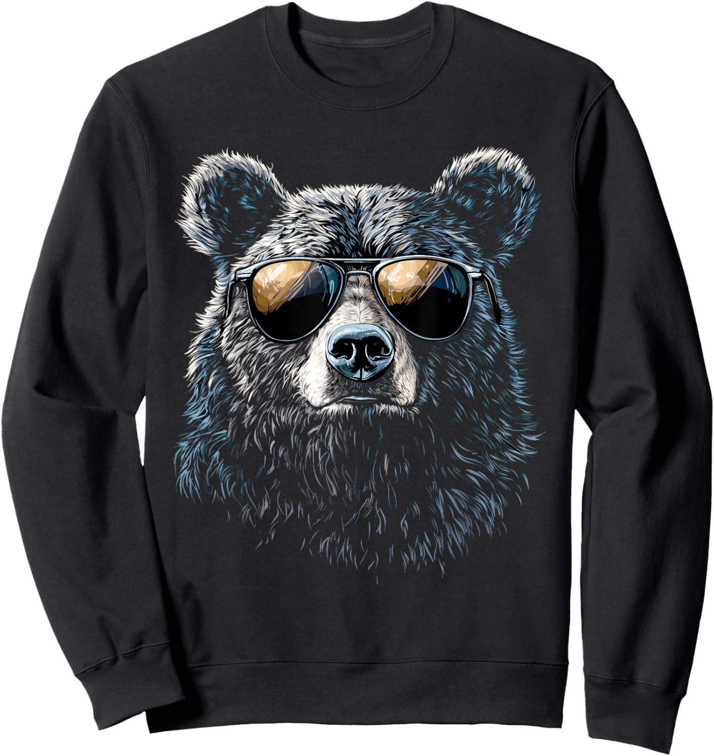 Bear Wearing Sunglasses Wildlife Artwork Graphic Bear Sweatshirt - Sweatshirt | Black