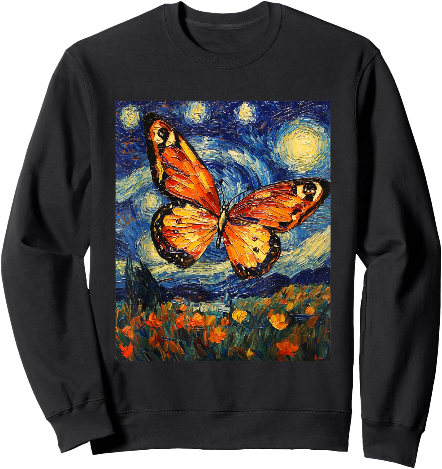 Butterfly Van Gogh Style Starry Night Cute Graphic Sweatshirt - Sweatshirt | Black