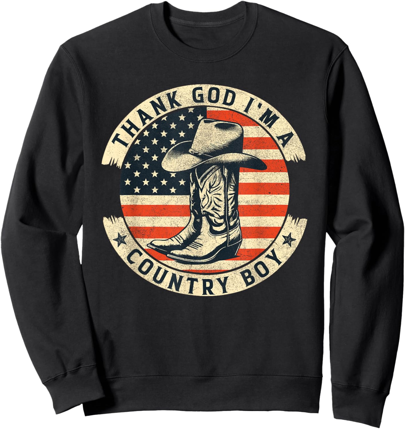 Thank God I'm A Country Music Boy Cowboy Western Retro Sweatshirt - Sweatshirt | Black