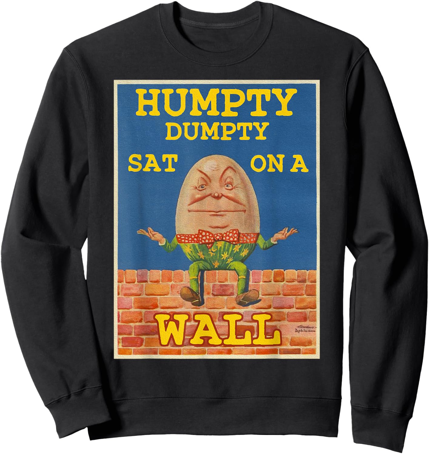 Retro Fairytale Art-Humpty Dumpty Sat on a Wall Sweatshirt - Sweatshirt | Black