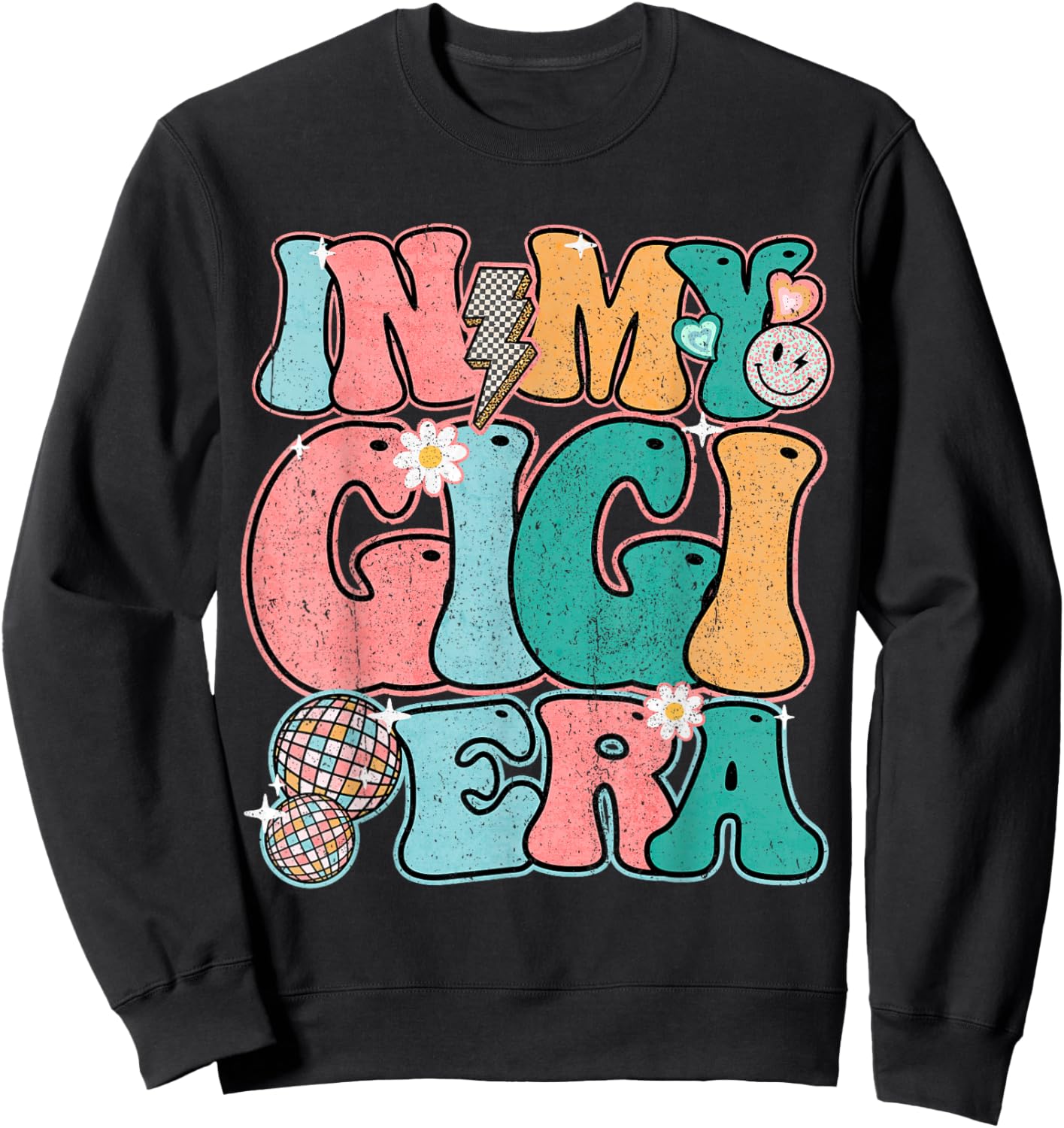 In My Gigi Era Groovy Smile Face New Grandma Mother's Day Sweatshirt - Sweatshirt | Black