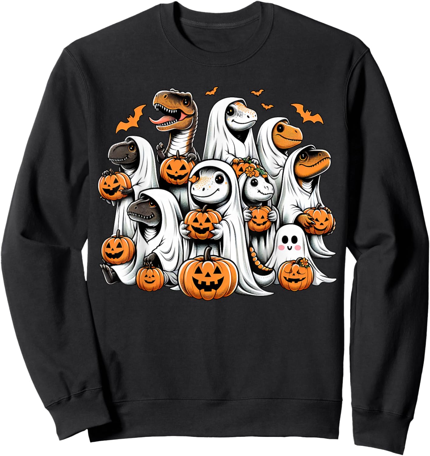 Cute Ghost Dinosaur T Rex Dressed As Ghost Funny Halloween Sweatshirt - Sweatshirt | Black