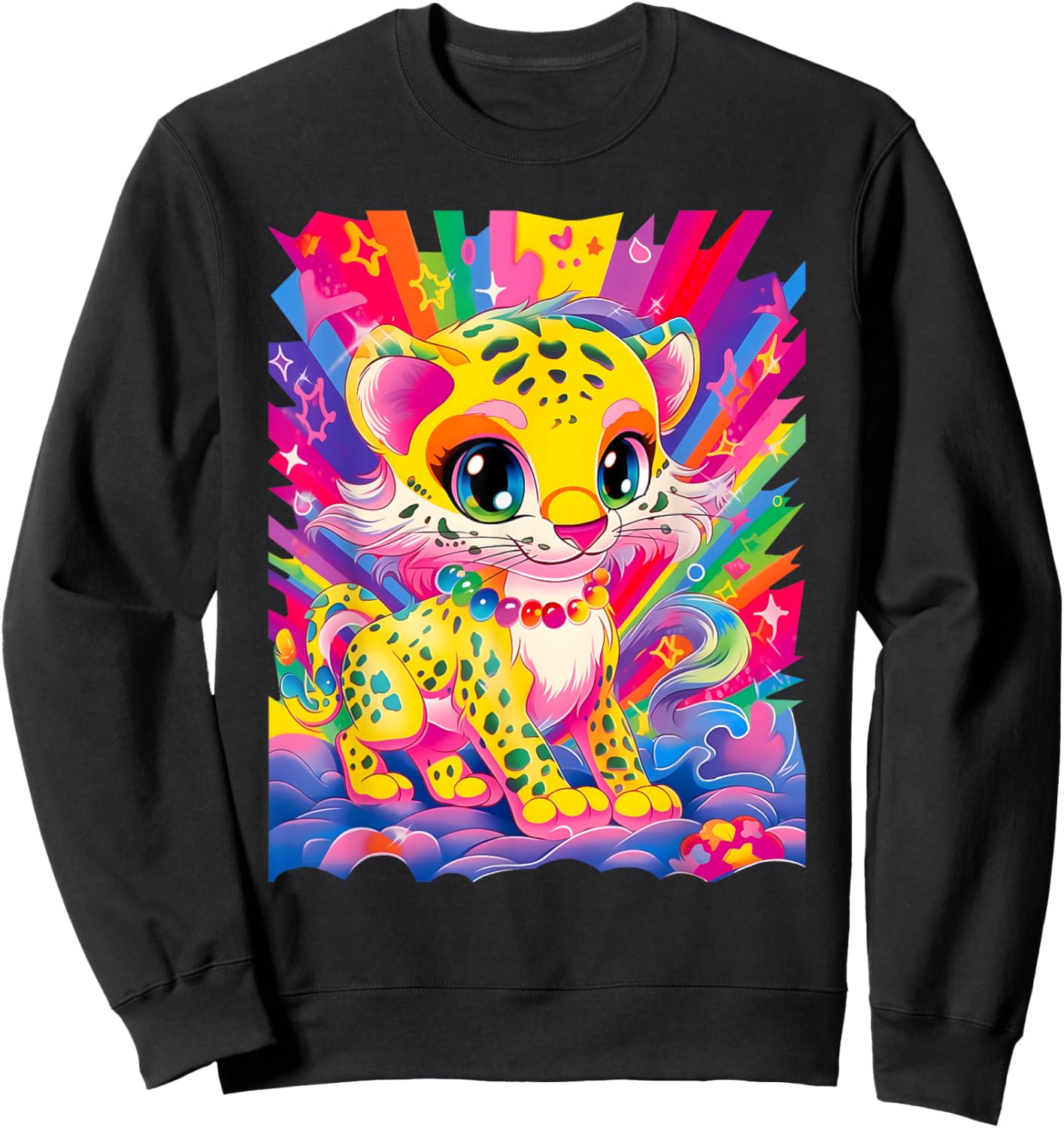 Dinosaurus Rekx Baby Jaguar Kitten Colorful Rainbow Vibrant Graphic , Small, Black Sweatshirt - Sweatshirt | Black