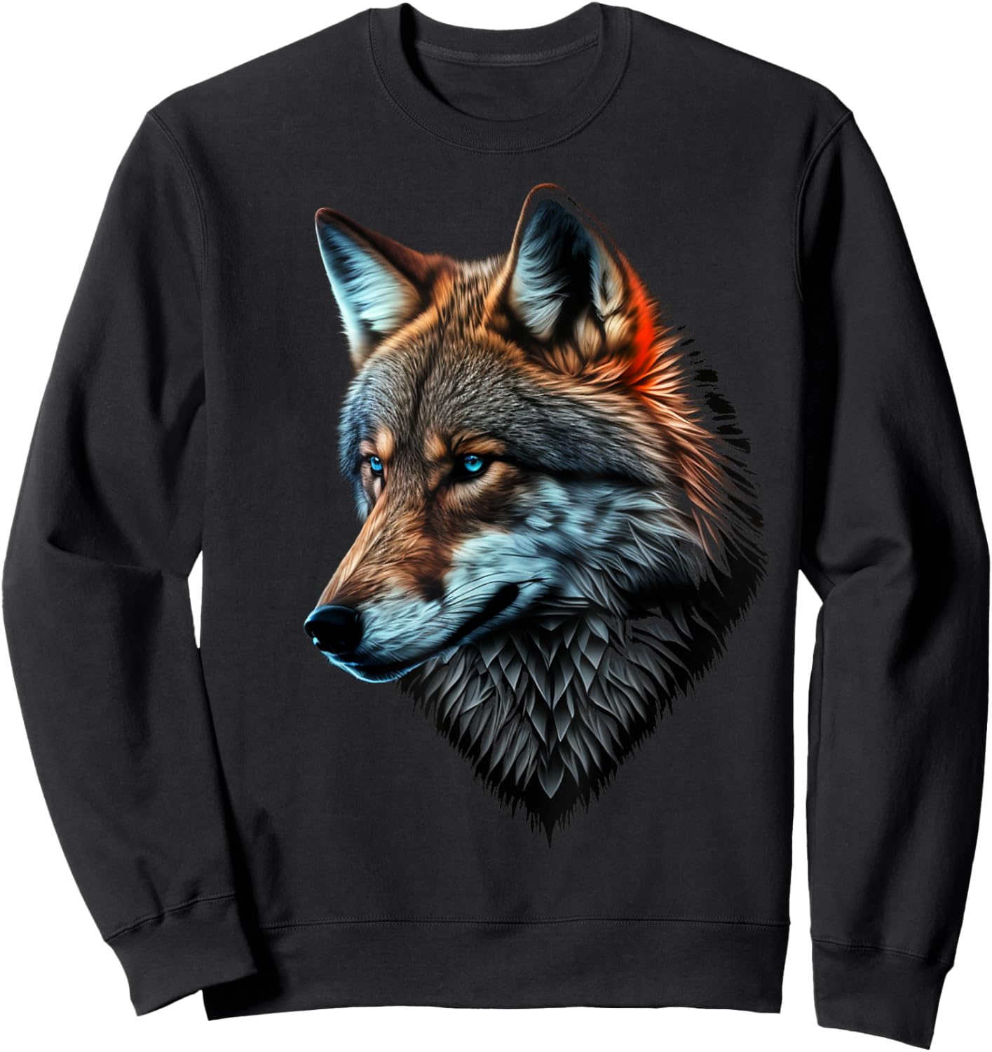 Wolf Portrait Blue Eyes Animal Print Art Wolf Sweatshirt - Sweatshirt | Black