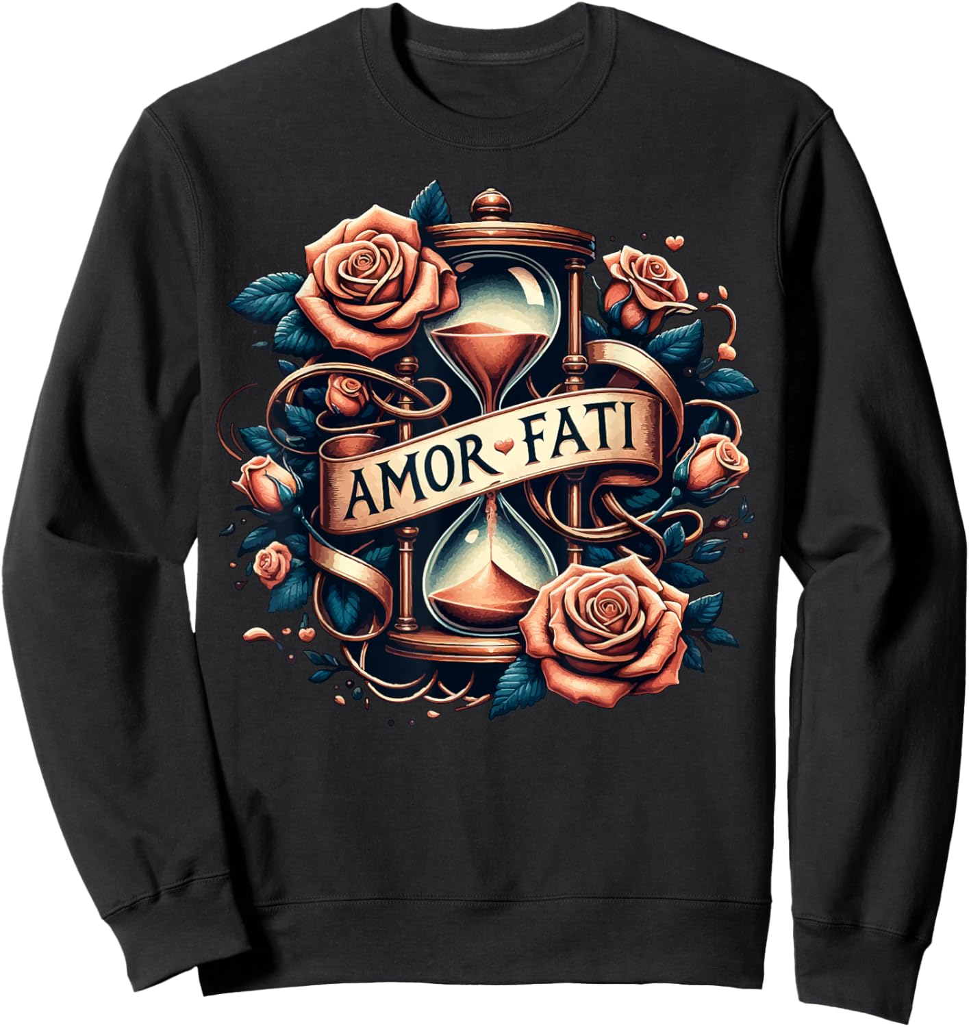 Amor Fati Rose Time Hourglass Philosophy Sweatshirt - Sweatshirt | Black