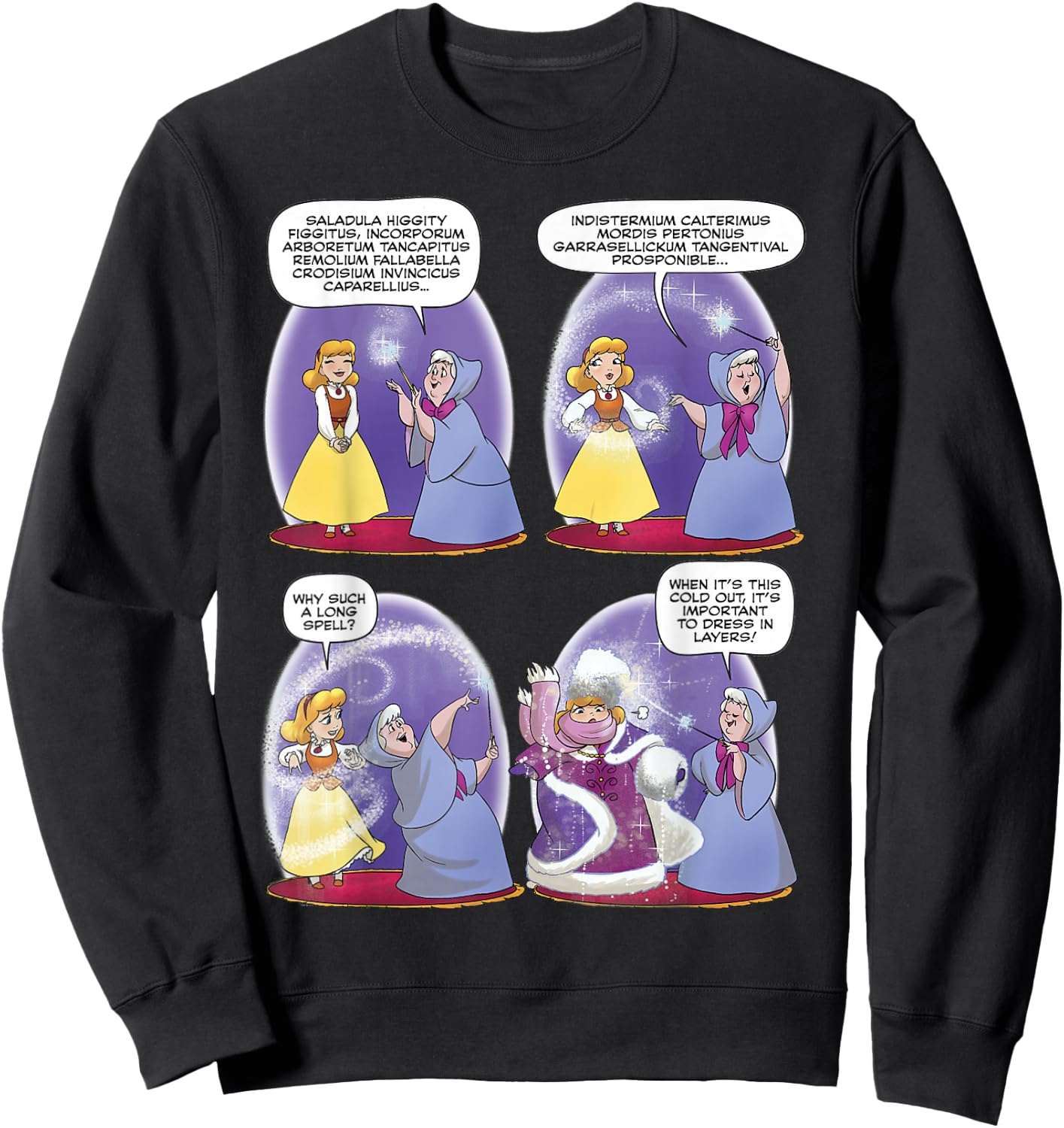 Disney Cinderella Fairy Godmother Dress In Layers Comic Sweatshirt - Sweatshirt | Black