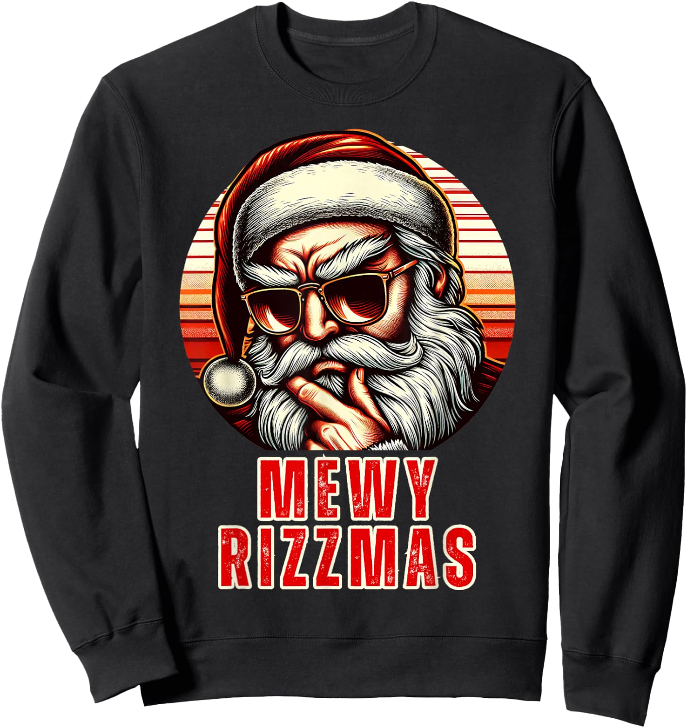 Mewy Rizzmas Funny Santa Mewing Joke Rizz Christmas Sweatshirt - Sweatshirt | Black