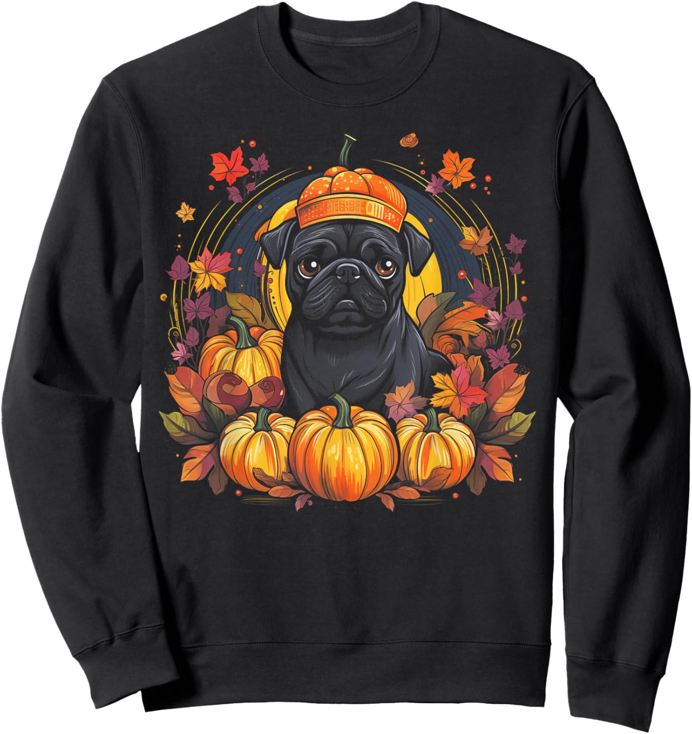 Pug Dog - Pumpkin Thanksgiving Fall Halloween Men Women Kids Sweatshirt - Sweatshirt | Black