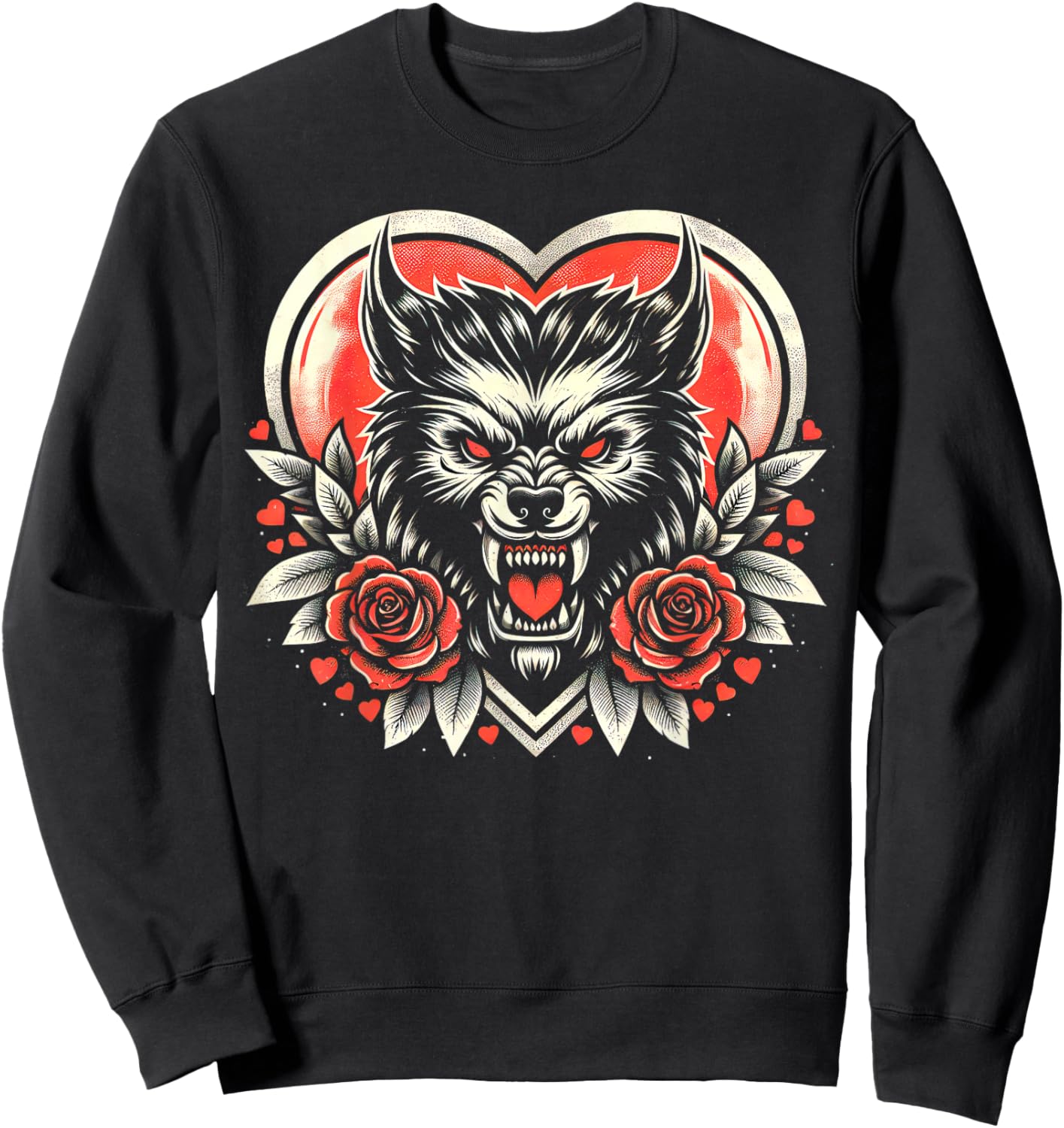 Valentine Werewolf: Lunar Love with Heart and Roses Sweatshirt - Sweatshirt | Black
