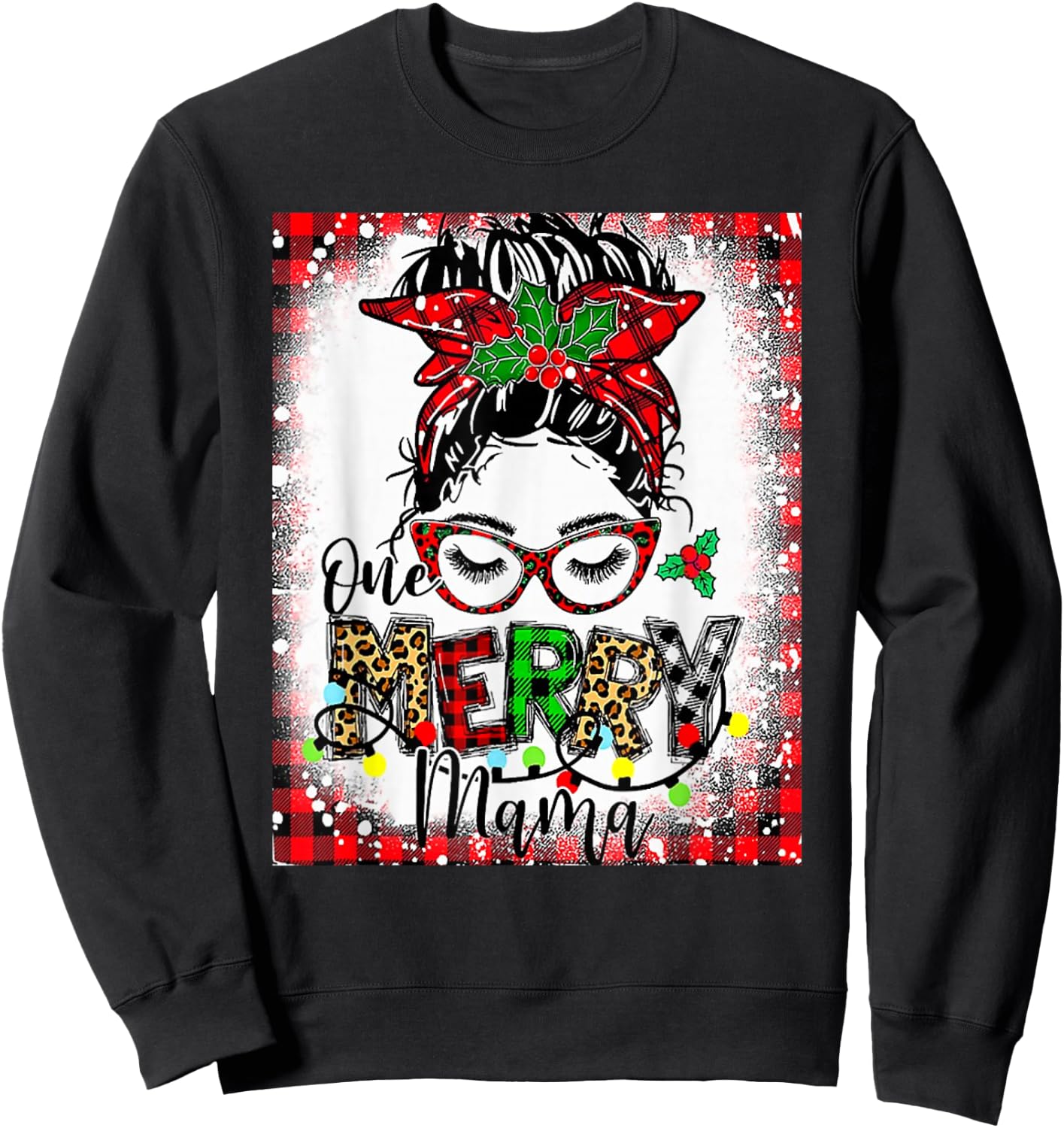 Bleached One Merry Mama Messy Bun Mama Christmas Sweatshirt - Sweatshirt | Black