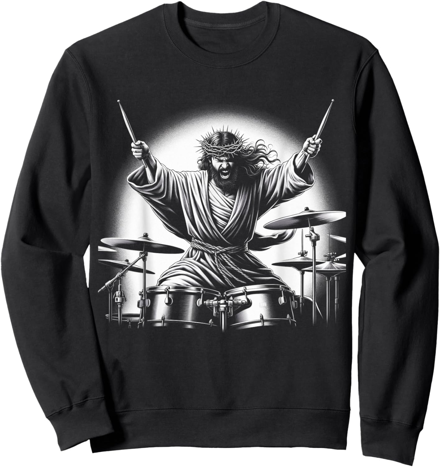 Drummer Rock Jesus Drumming Sweatshirt - Sweatshirt | Black