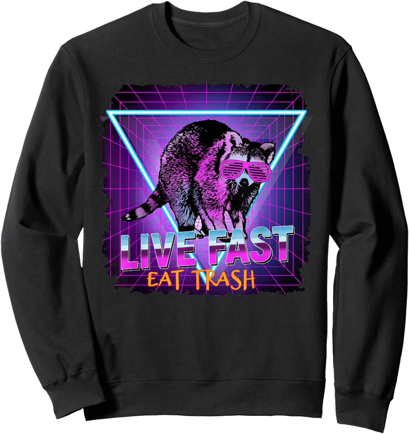 Waschbr Waschbren Lustig Geschenk & Present Co. Raccoon Retro Live Fast Eat Trash Funny Gift -Adults Black Small Classic Fit Short Sleeve Sweatshirt - Sweatshirt | Black
