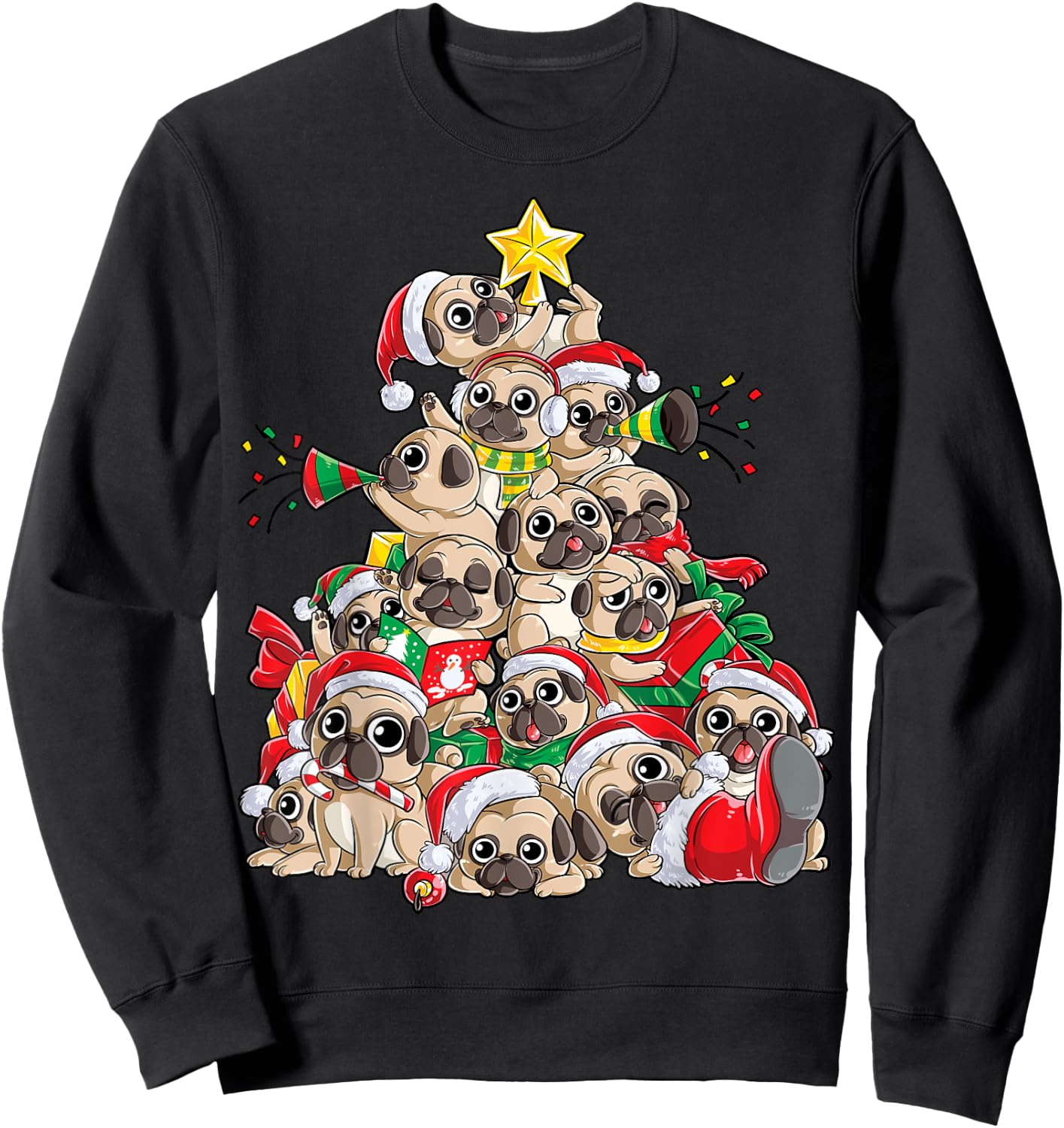 Pug Christmas Tree Dog Santa Xmas Boys Girls Merry Dogmas Sweatshirt - Sweatshirt | Black