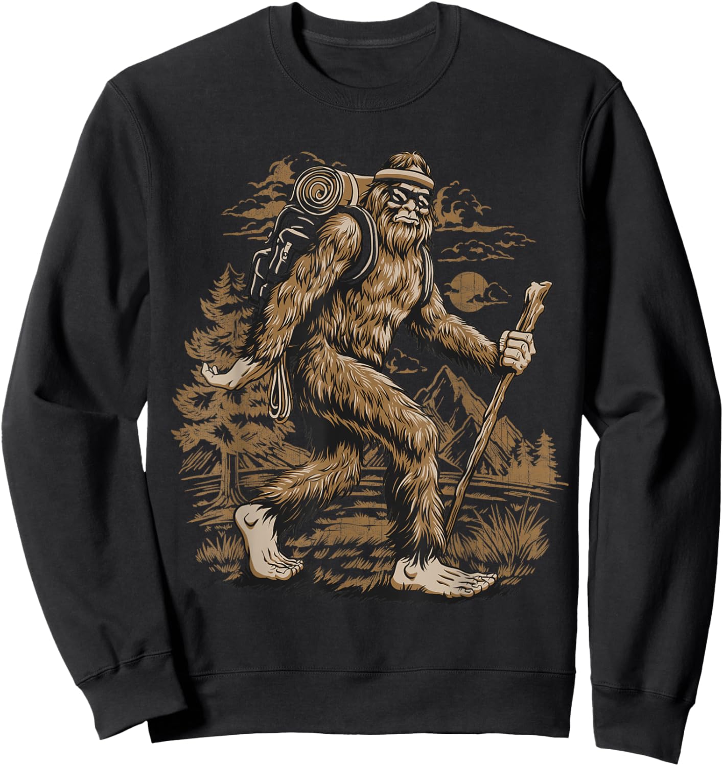 Funny Bigfoot Sasquatch Hiker Hiking Retro Outdoor Camping Sweatshirt - Sweatshirt | Black