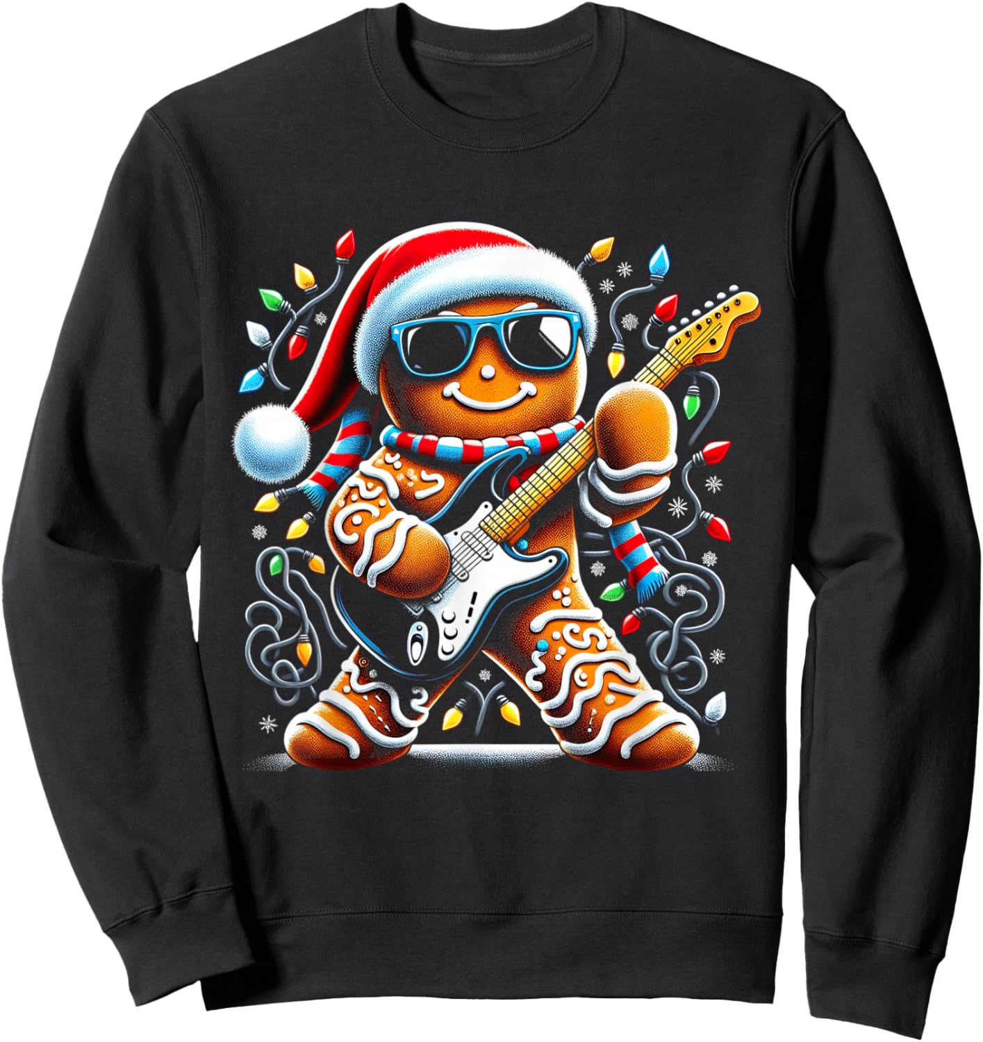 Rock Guitar Gingerbread Playing Guitar -Funny Christmas Xmas Sweatshirt - Sweatshirt | Black