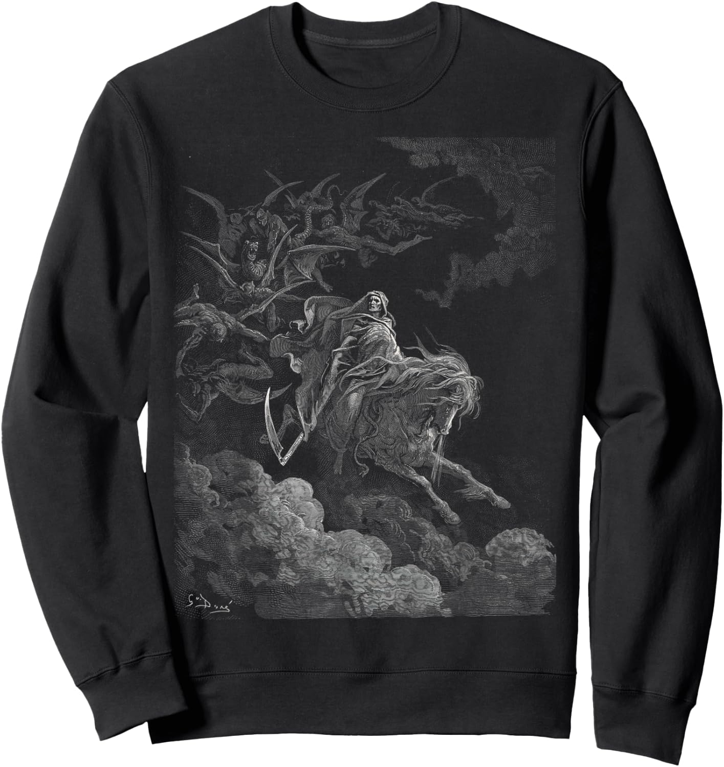 Gustave Dore Death on the Pale Horse Black Cotton 100% - Women's -Adults Classic Fit Short Sleeve Small Sweatshirt - Sweatshirt | Black