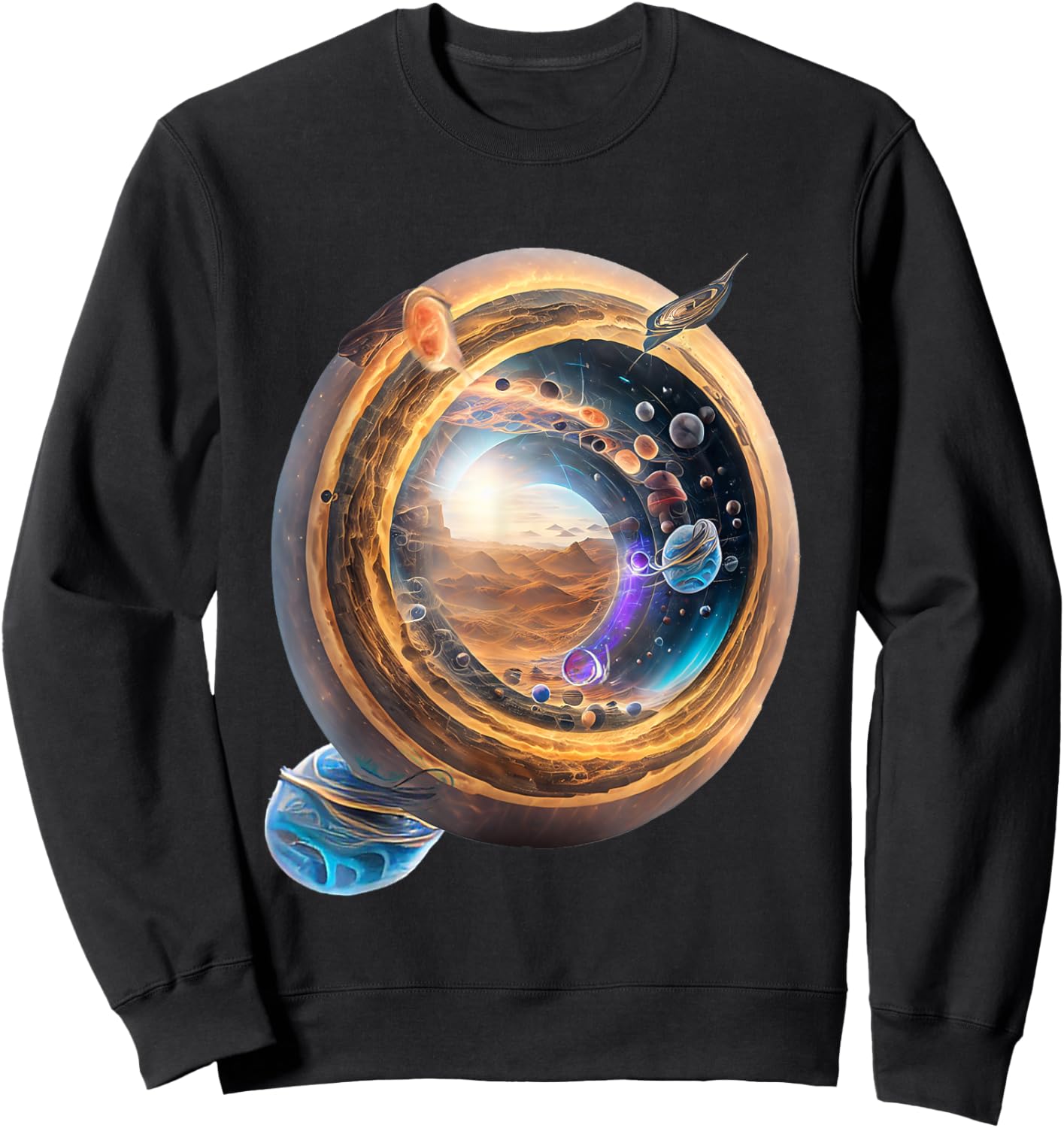 UnusedPerspective design Wormhole Planets on Einstein-Rosen Bridge and White Hole Sweatshirt - Sweatshirt | Black