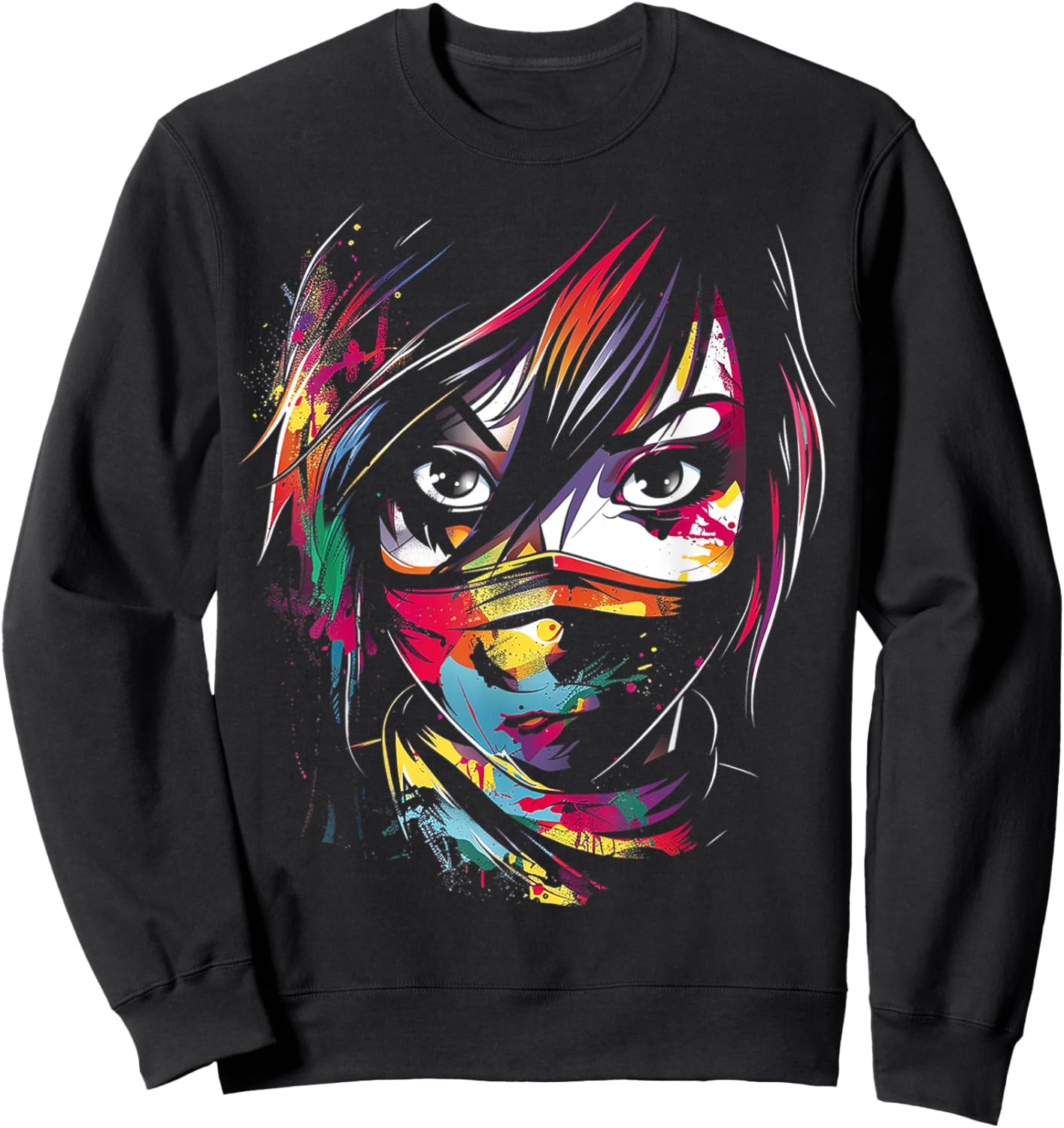 Anime Manga Motif Colorful Artwork Anime Sweatshirt - Sweatshirt | Black