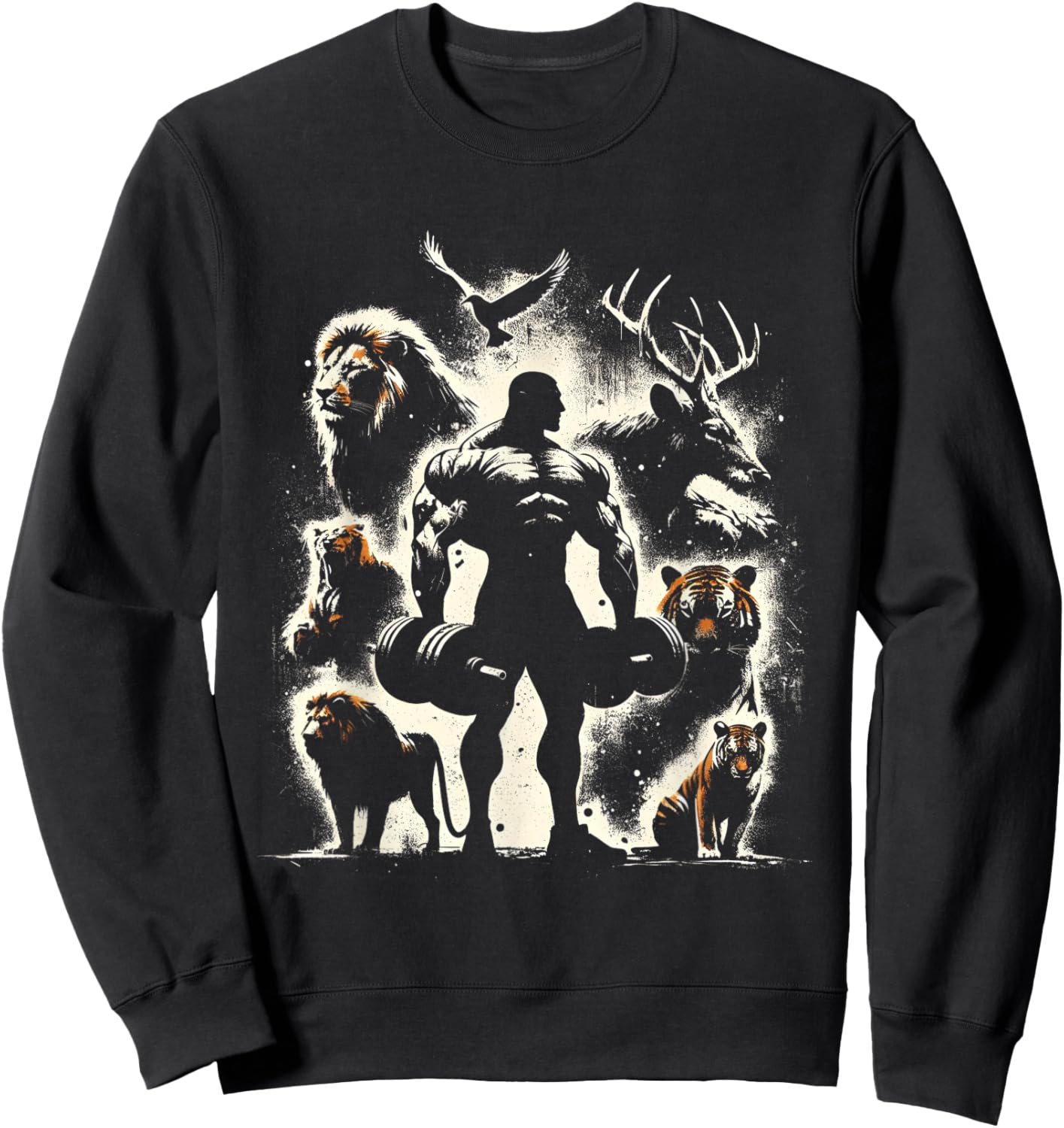 Body Builder Wild Animals Vintage Weightlifting Workout Gym Sweatshirt - Sweatshirt | Black