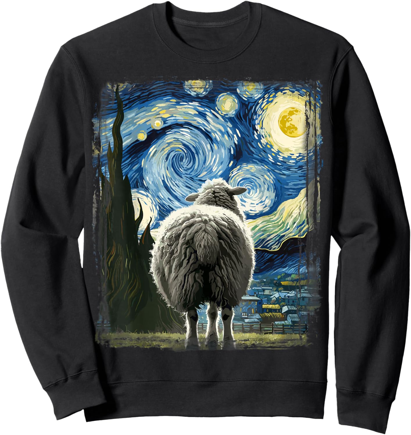 Sheep Star Gazer Artistic Van Gogh Style Starry Night Sheep Sweatshirt - Sweatshirt | Black
