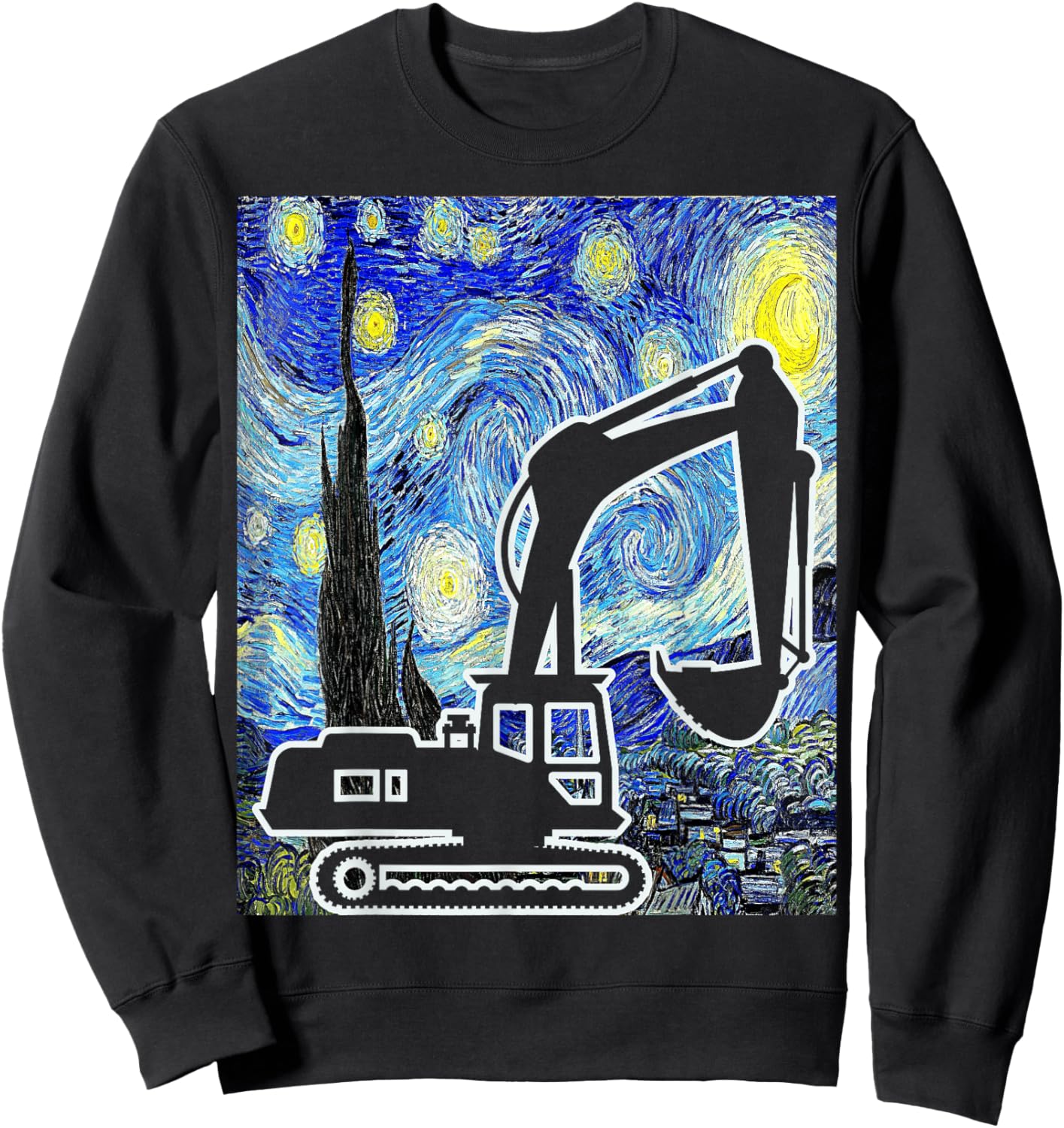Excavator Starry Night Construction Vehicle Painting Sweatshirt - Sweatshirt | Black