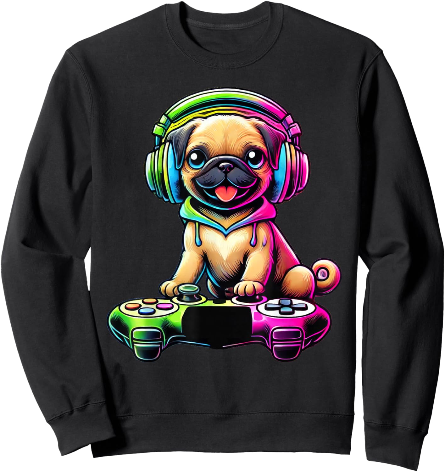 Dog Pug Funny Video Games Gamer Sweatshirt - Sweatshirt | Black
