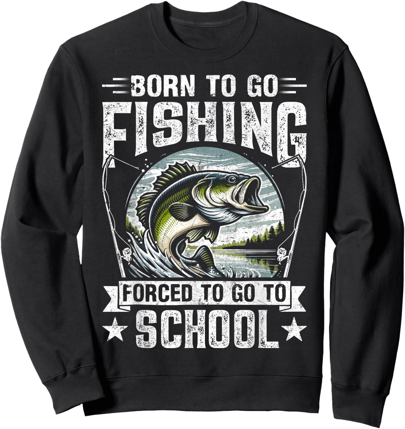 Teen Boys Fishing Shirt Forced to Go to School Bass Fish Sweatshirt - Sweatshirt | Black