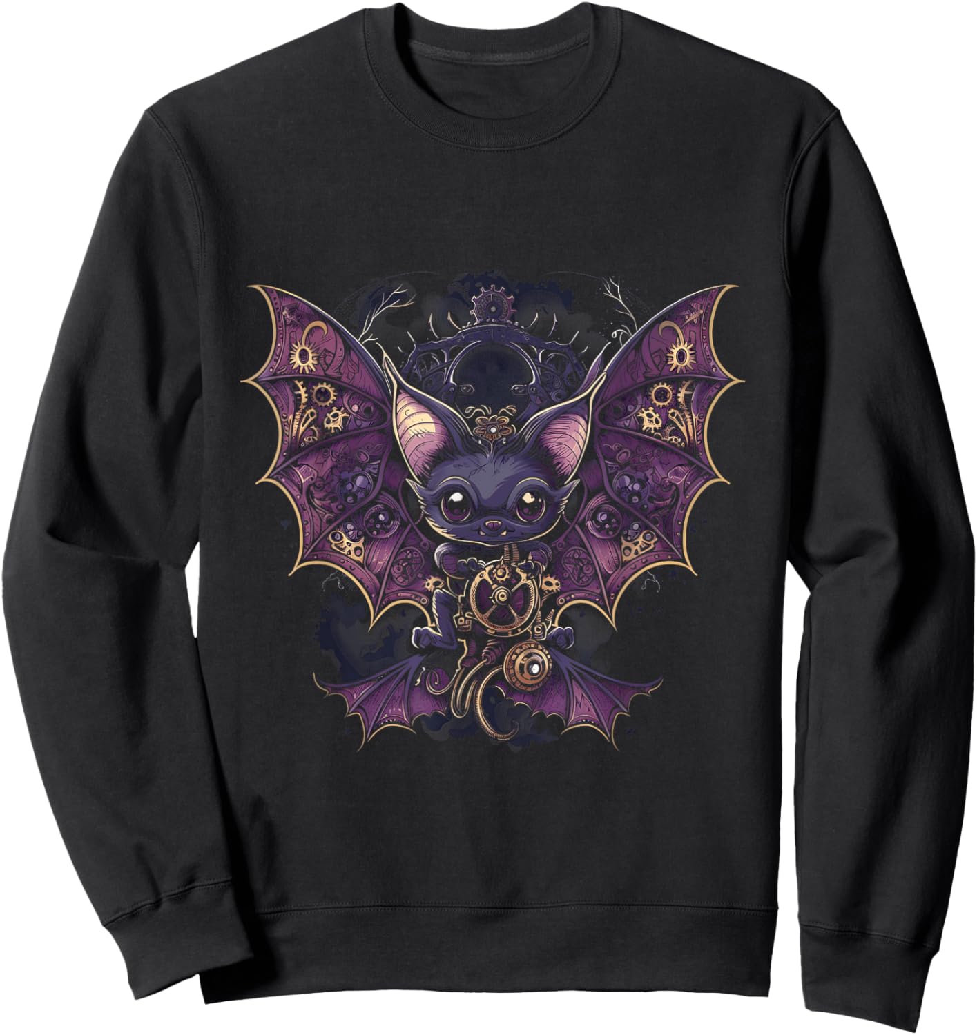 Steampunk Vampire Bat with fangs, wings and gears Gothic art Sweatshirt - Sweatshirt | Black