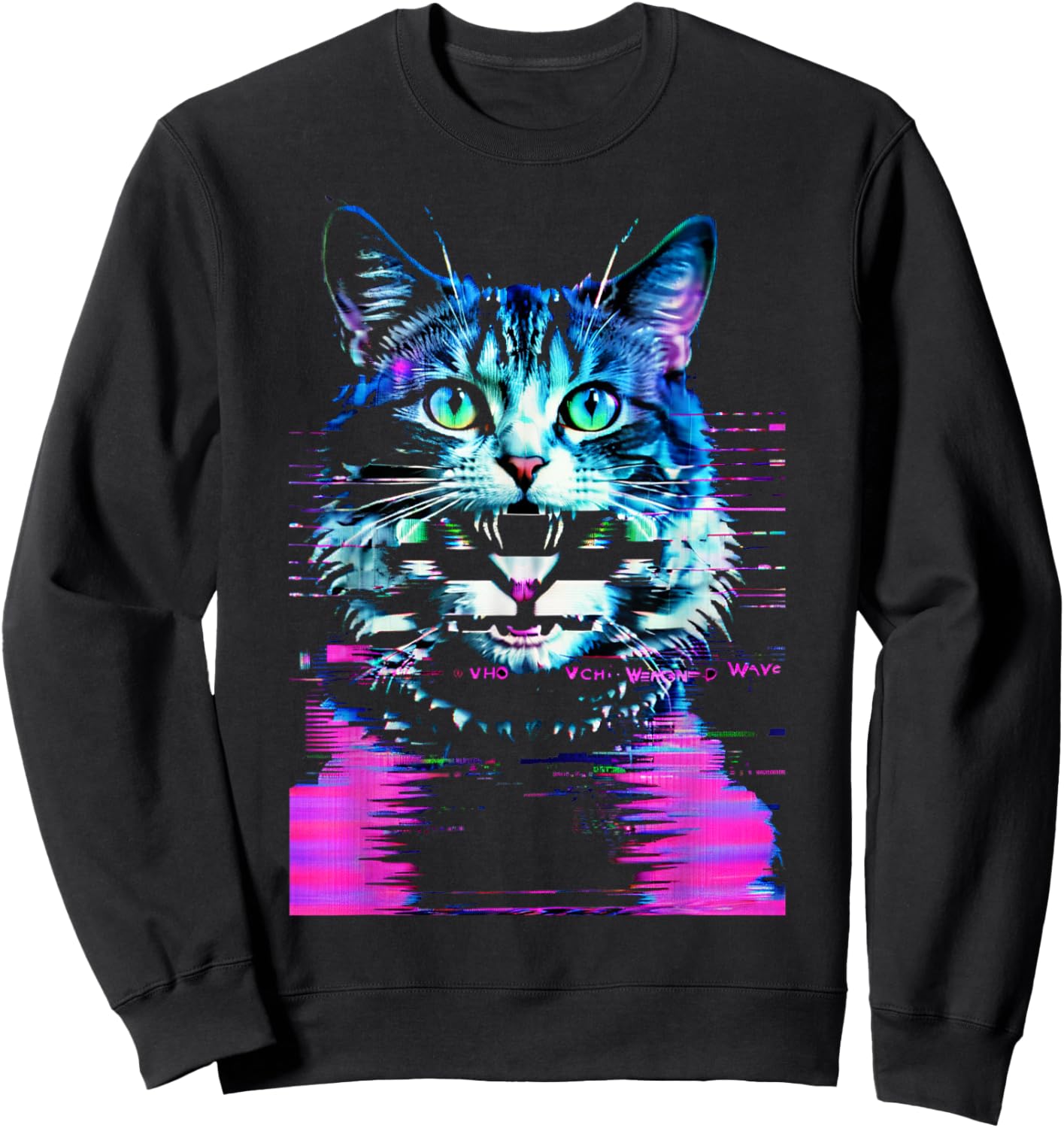 Weirdcore Cat Glitch Trippy Vaporwave Alt Harajuku Punk Men Women Sweatshirt - Sweatshirt | Black
