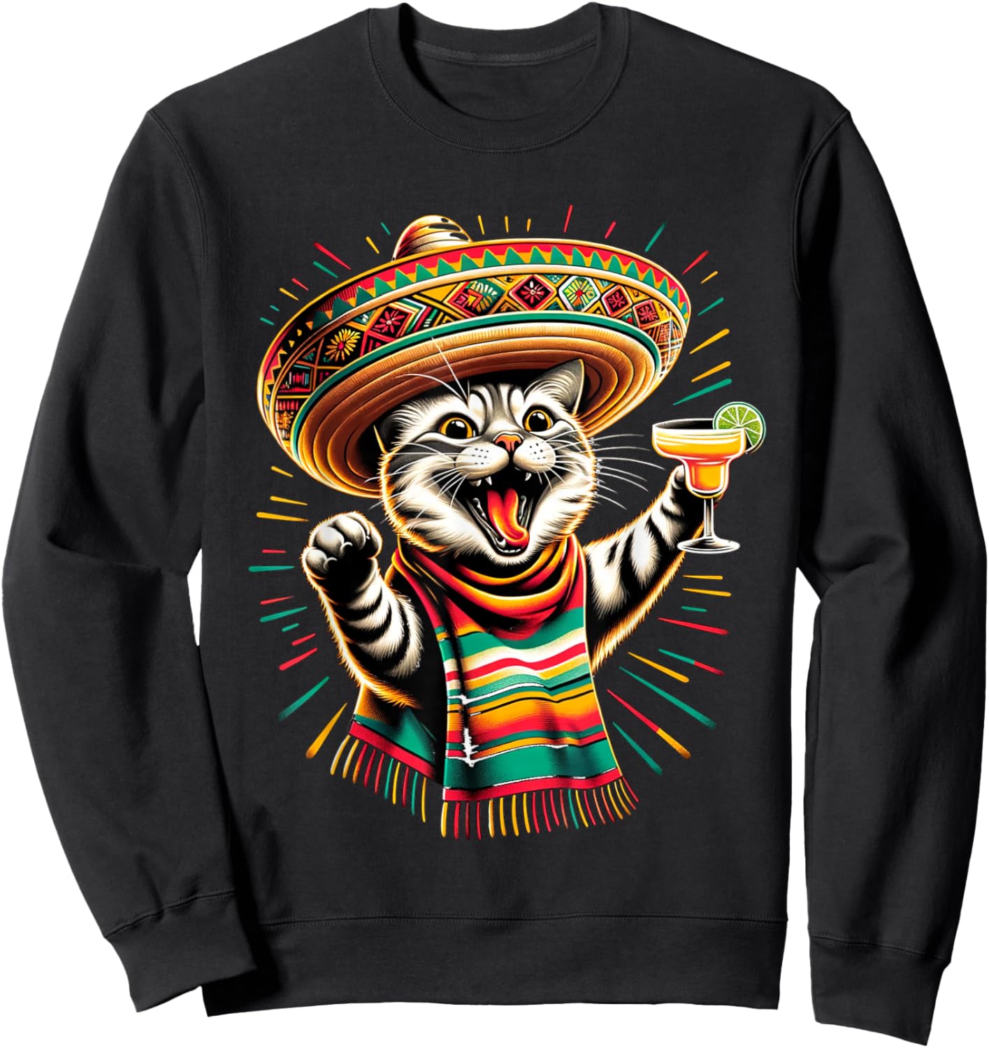 Mexican Cinco De Meow Sombrero Cat Cinco De Mayo Funny Cat Women Sweatshirt - Sweatshirt | Black