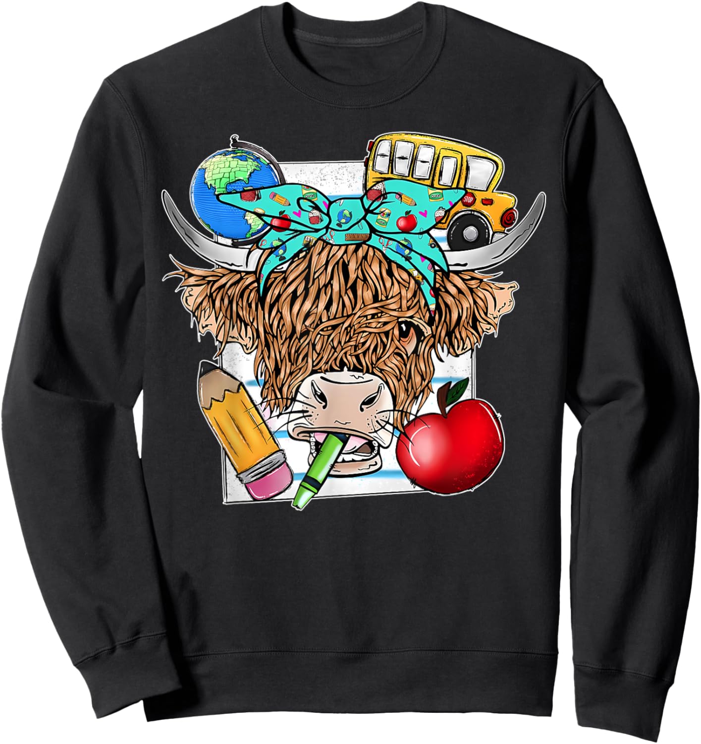 Highland Cow Teacher Farm Western Cute Cow Bandana Women Kids Sweatshirt - Sweatshirt | Black