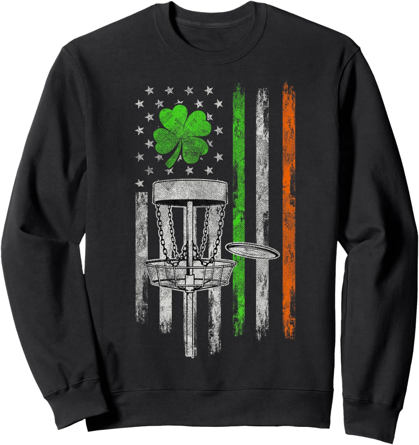 Disc Golf American Irish Flag St Patricks Day Shamrock Leaf Sweatshirt - Sweatshirt | Black