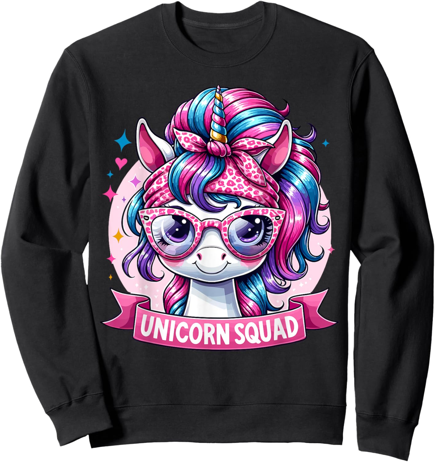 Unicorn Squad - Graceful Unicorn with leopard Bandana Sweatshirt - Sweatshirt | Black