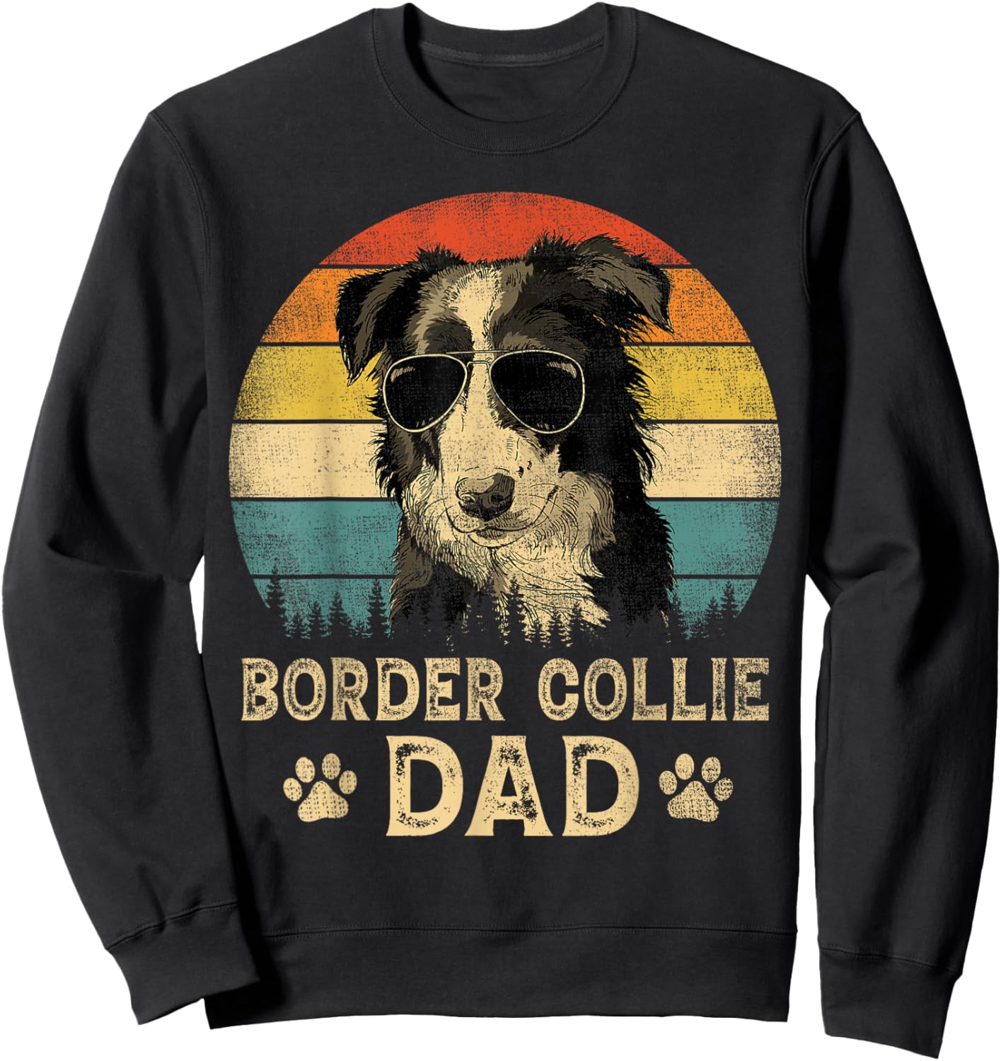 Vintage Border Collie Dad Dog Lovers Father's Day Sweatshirt - Sweatshirt | Black