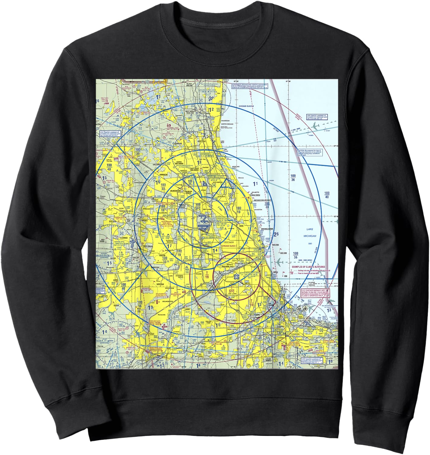 Aeronautical VFR Sectional Chart - Chicago Sweatshirt - Sweatshirt | Black