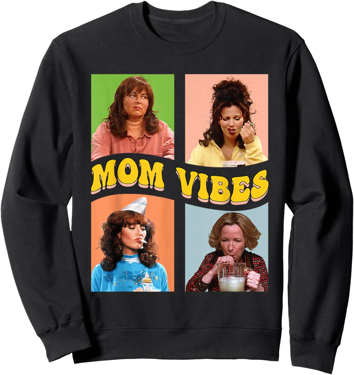 Retro Nineties Mom Vibes Vintage Mother's Day Shirt Women , Black, S Sweatshirt - Sweatshirt | Black