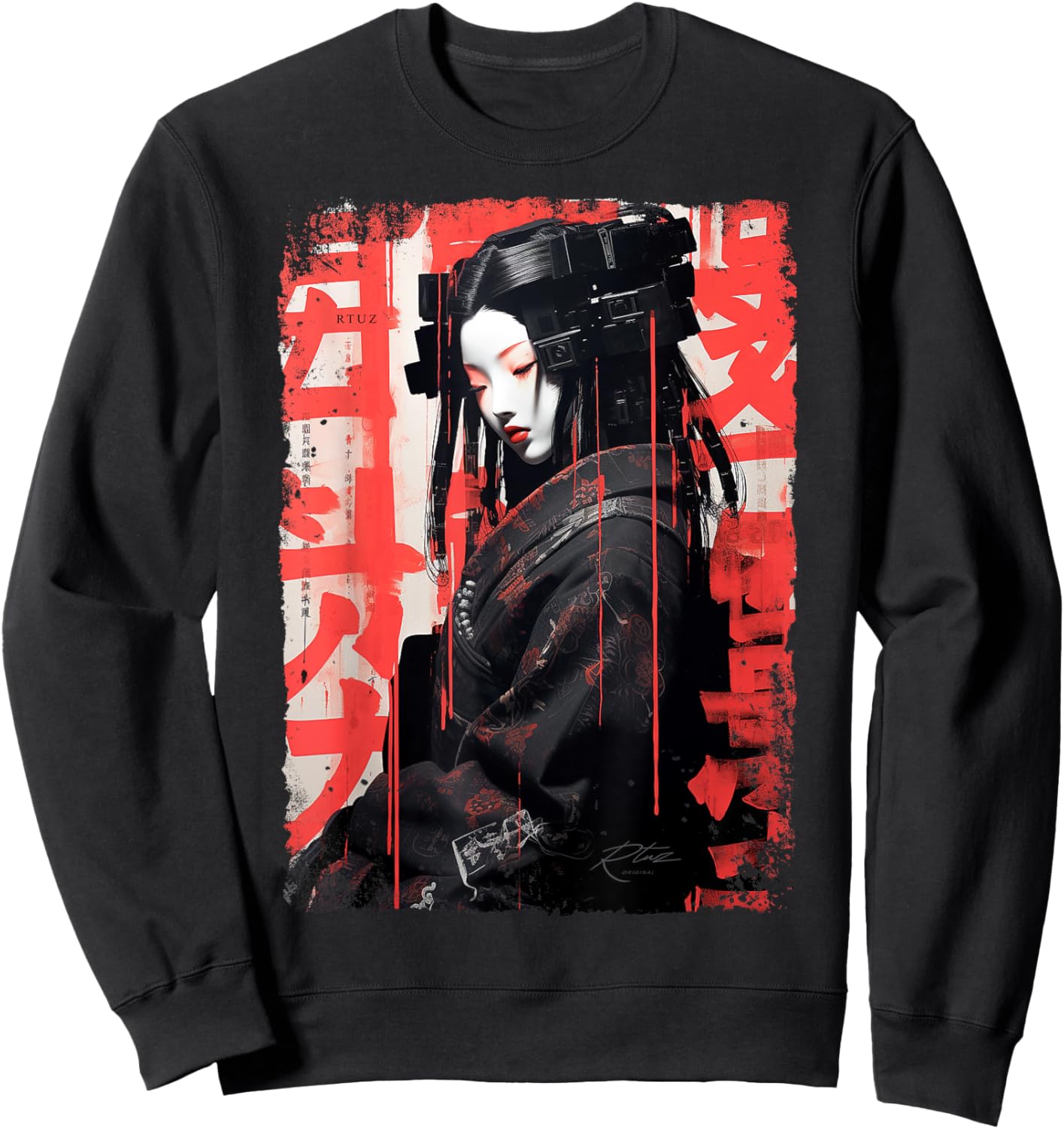 Hip Hop Y2K Vintage Hipster Edgy Urban Streetwear Geisha Sweatshirt - Sweatshirt | Black