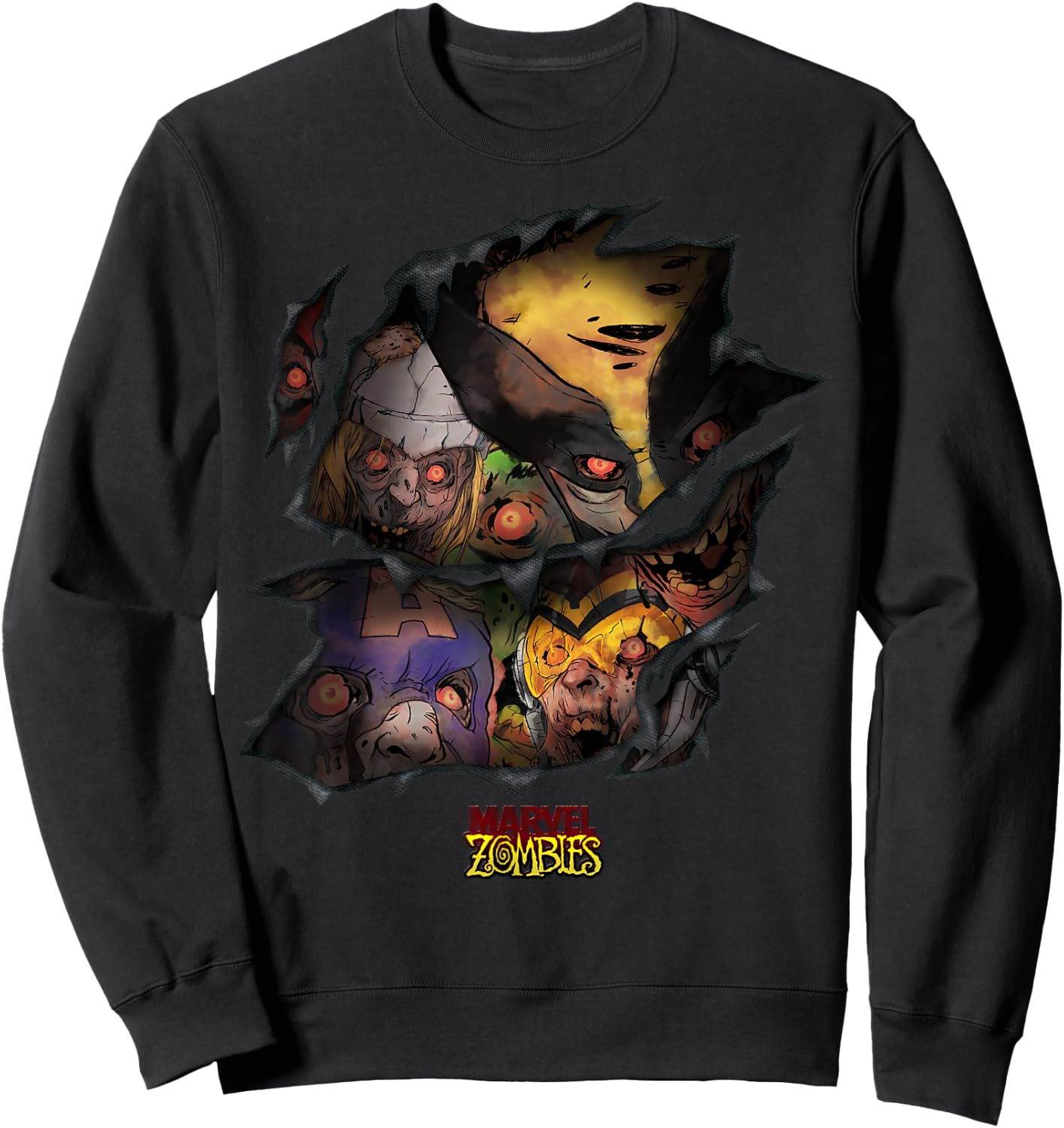 Marvel Zombies Group Shot Zombies Ripping Through Sweatshirt - Sweatshirt | Black