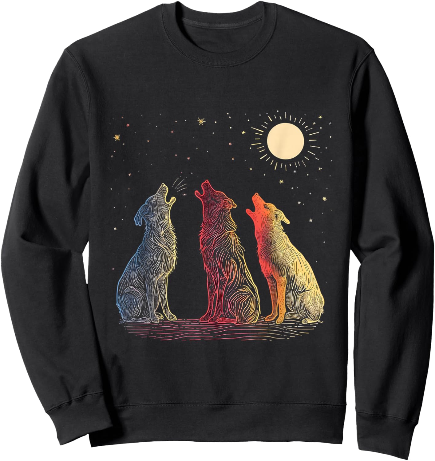 Dog Howling At The Moon Parody 3 Wolf Moon Wildlife Men Women Kids Sweatshirt - Sweatshirt | Black