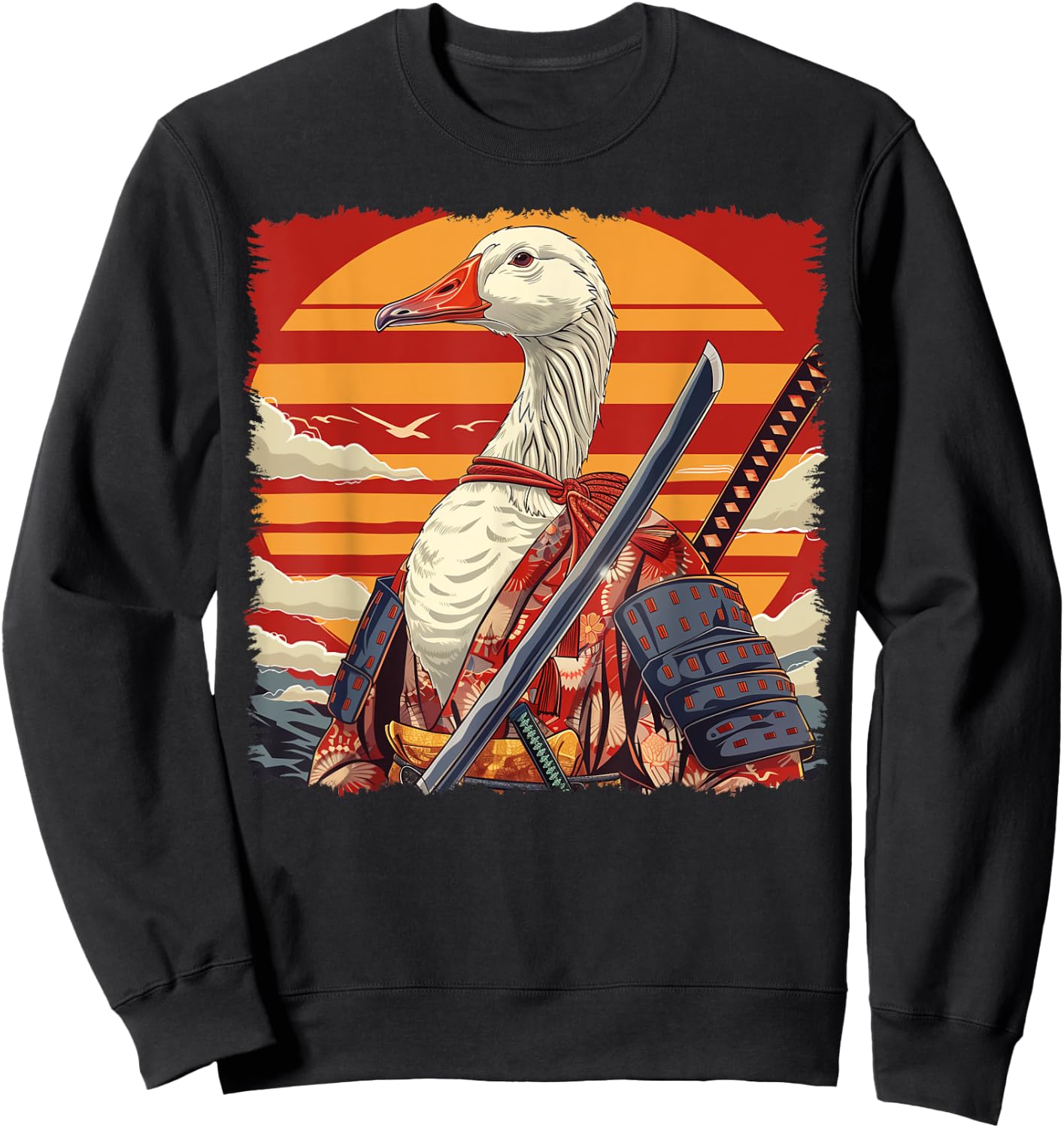 Goose Duck Japanese Art Samurai Ukiyo-e Sweatshirt - Sweatshirt | Black