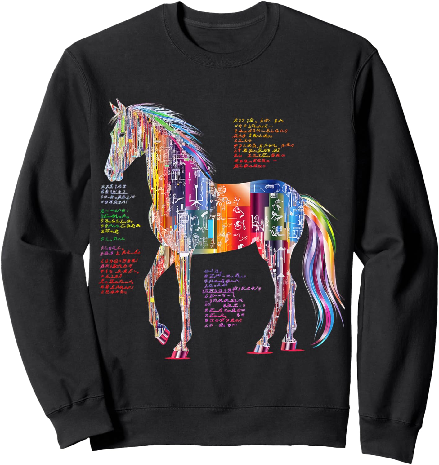 Horse Artwork Colorful Abstract Animal Art Graphic Horse Sweatshirt - Sweatshirt | Black