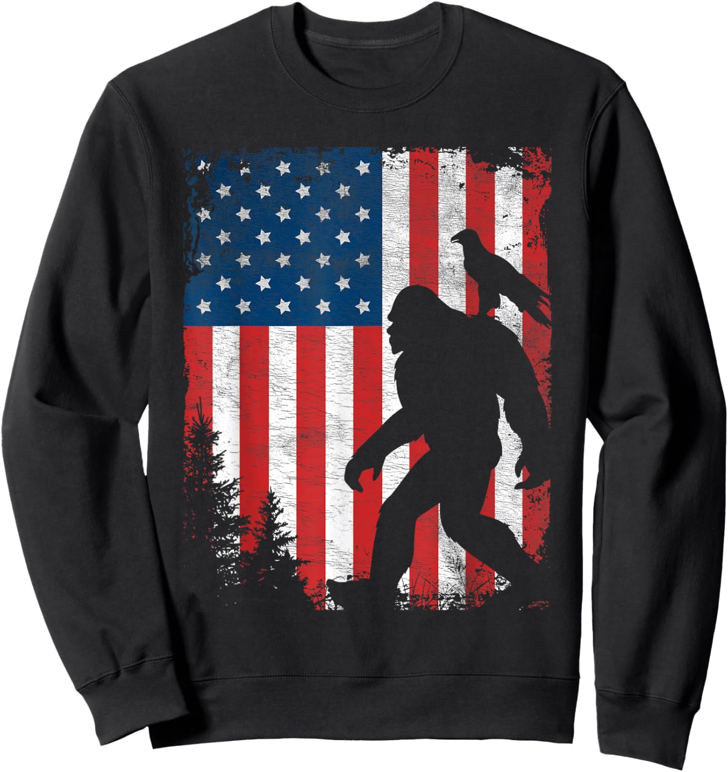 Bigfoot 4th of July American Eagle USA Flag Patriotic Kids Sweatshirt - Sweatshirt | Black
