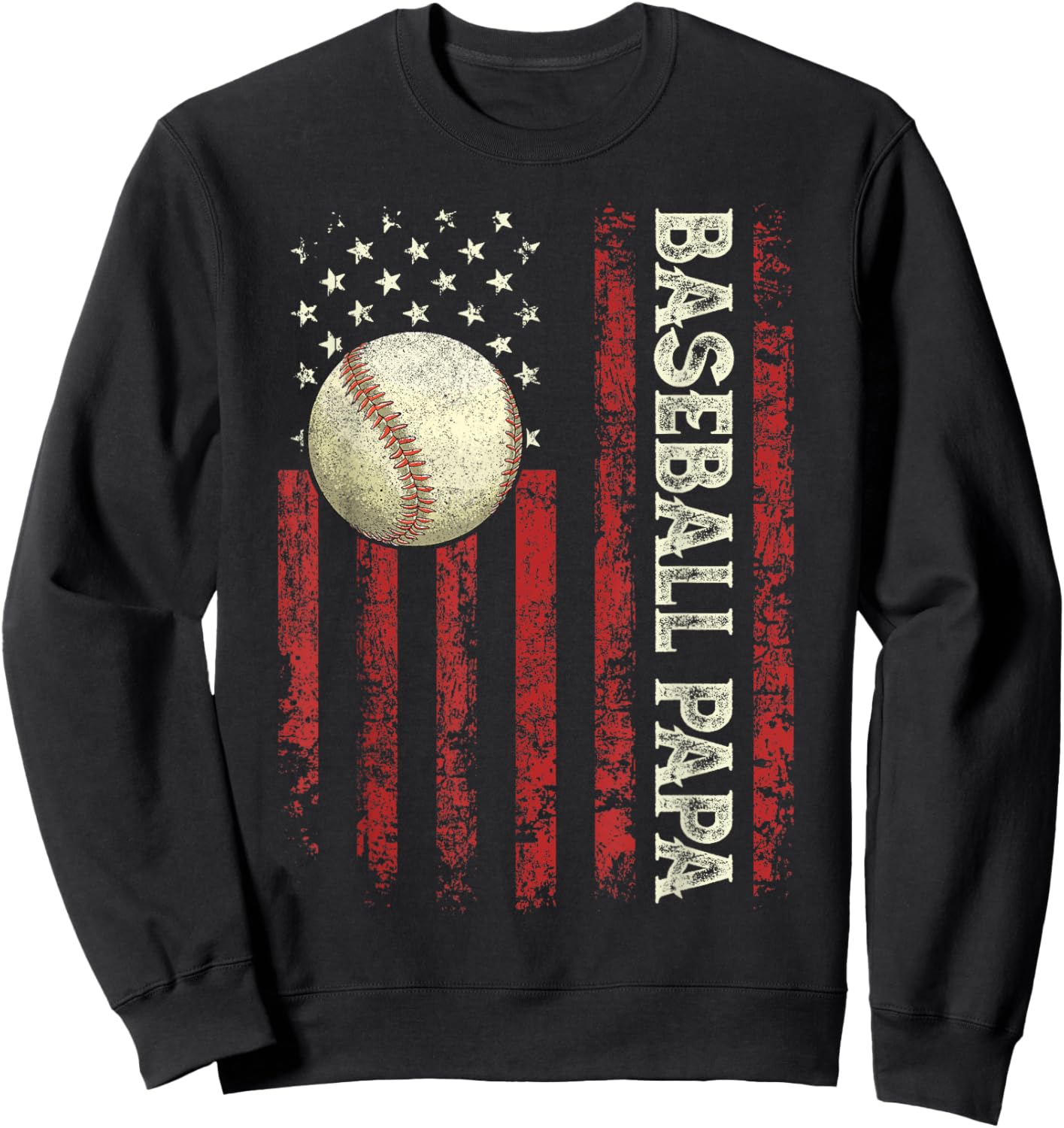 Father's Day Baseball Papa USA Flag Gifts Dad Men Baseball Sweatshirt - Sweatshirt | Black