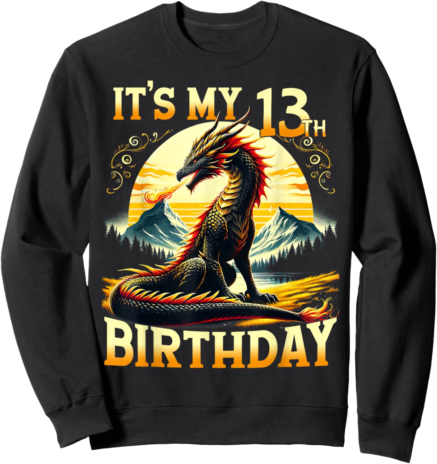 It's My 13th Birthday Dragon 13 Birthday 13 Year Old Boy Sweatshirt - Sweatshirt | Black